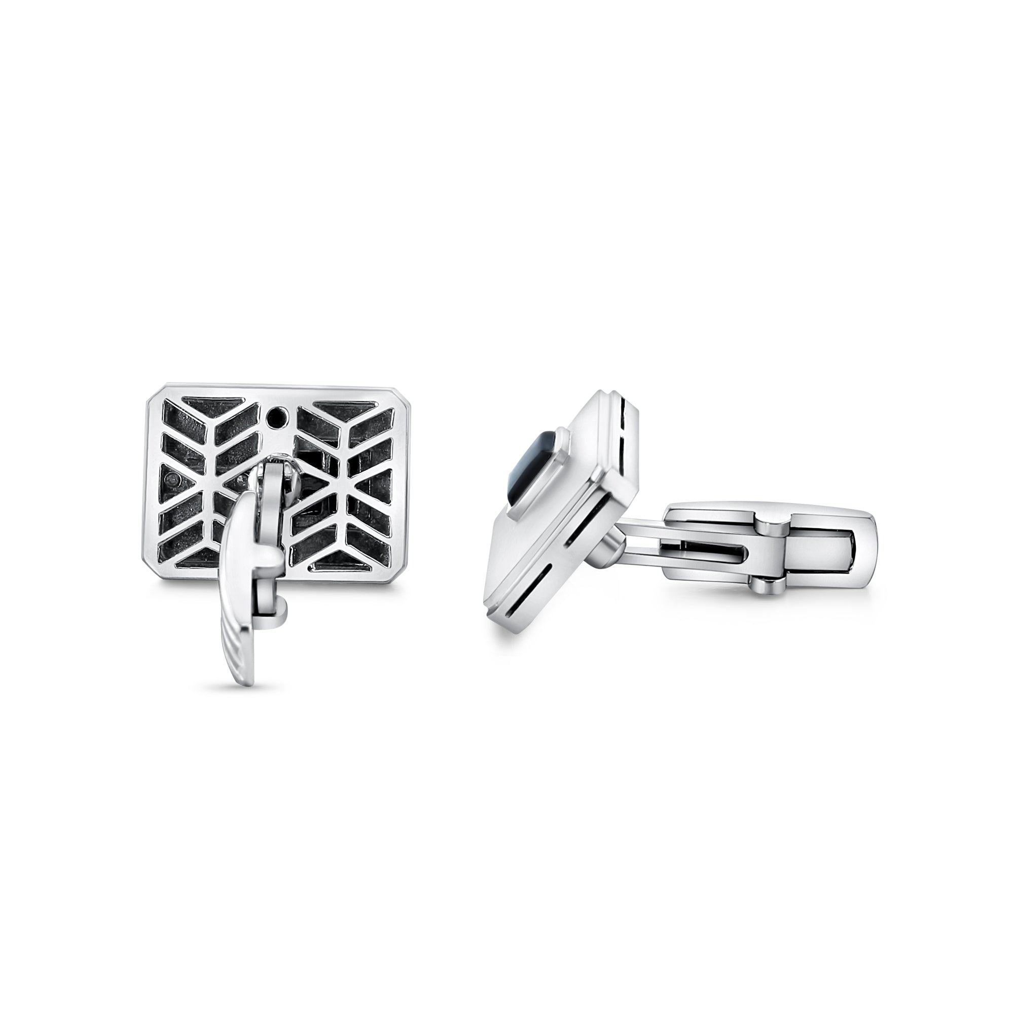 Rectangle Shaped Diamond & Onyx Cuff Links 14k White Gold