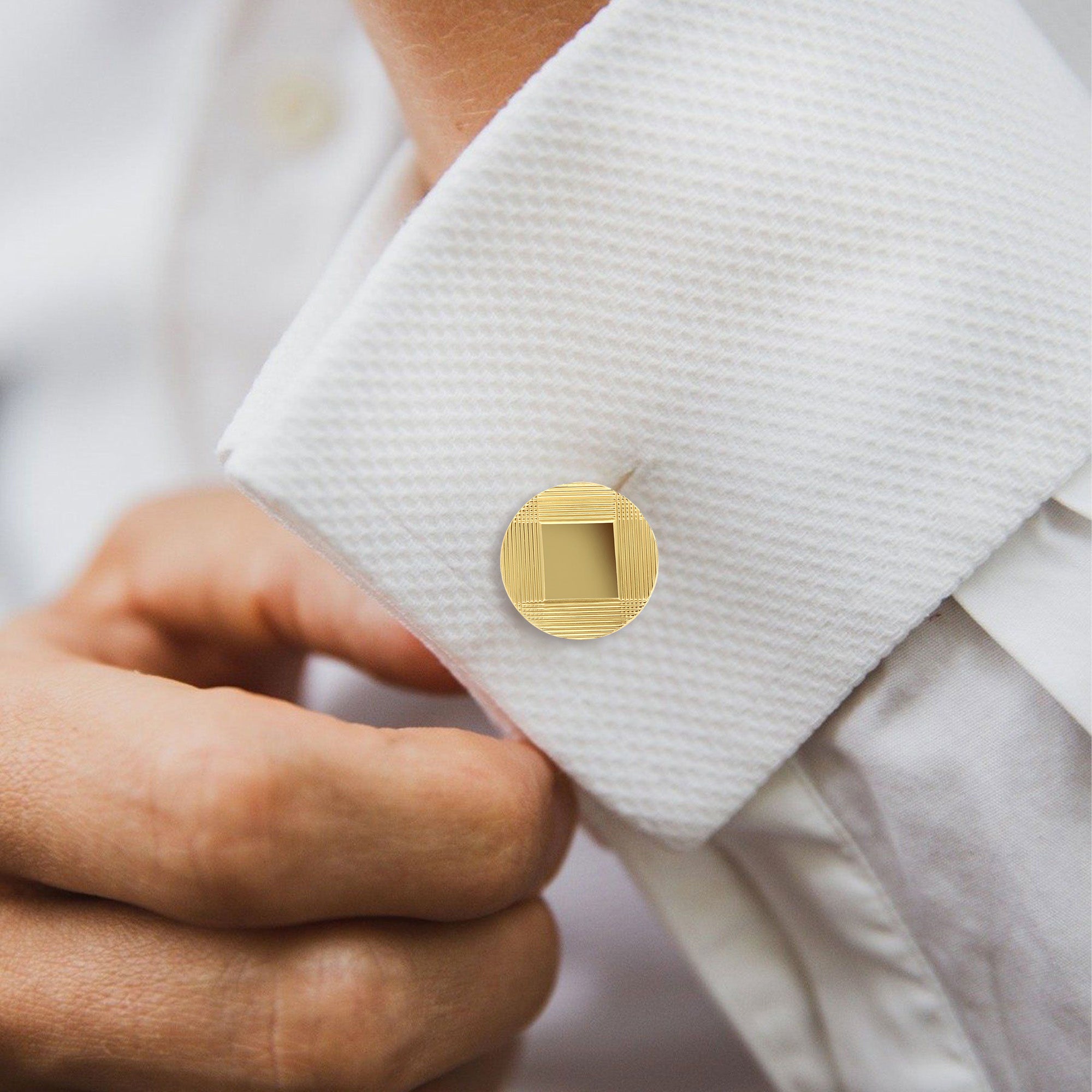 14k Gold Round Cuff Links with Polished Square Design