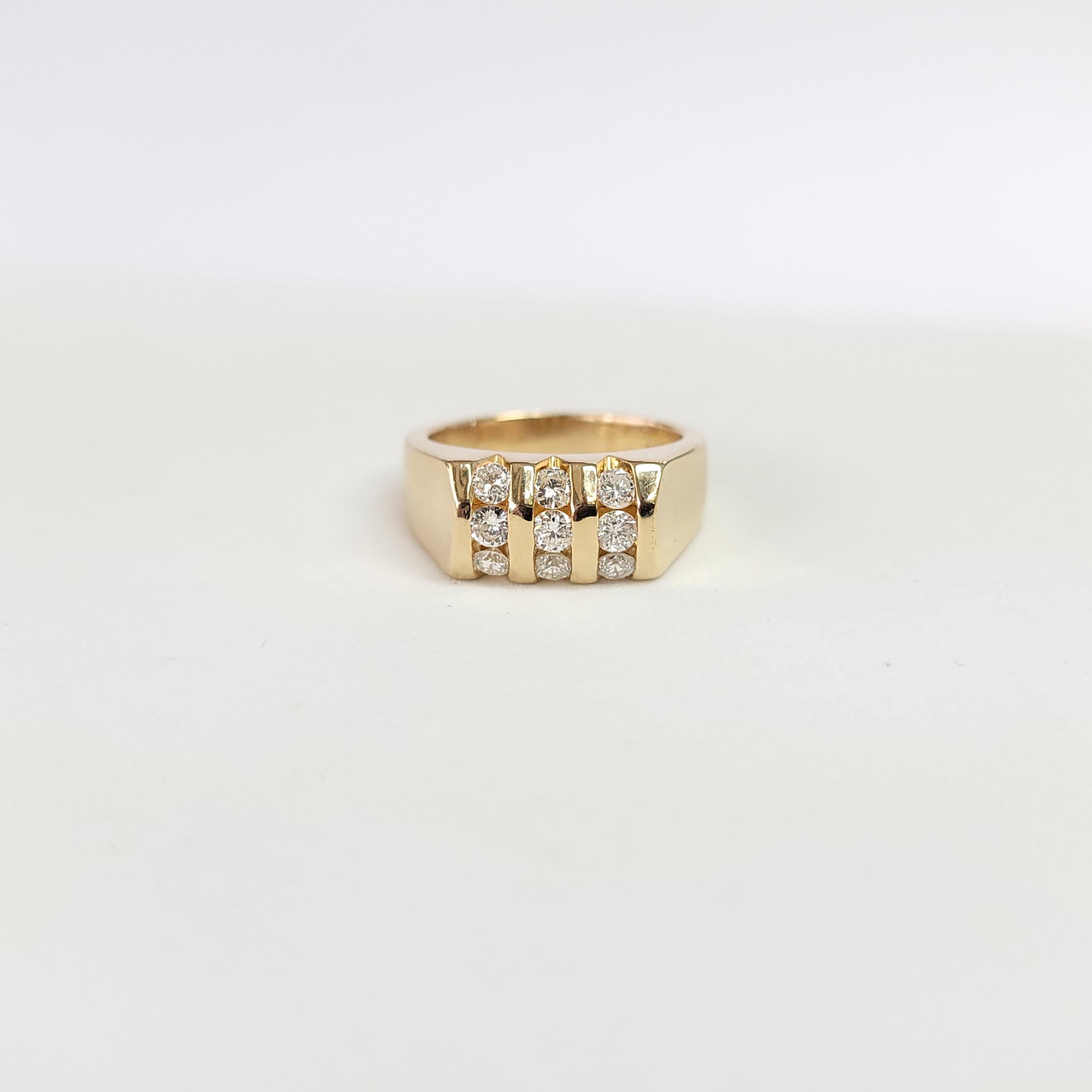 Curved Nine Stone Mens Diamond Ring 1.00cttw 14k Yellow Gold