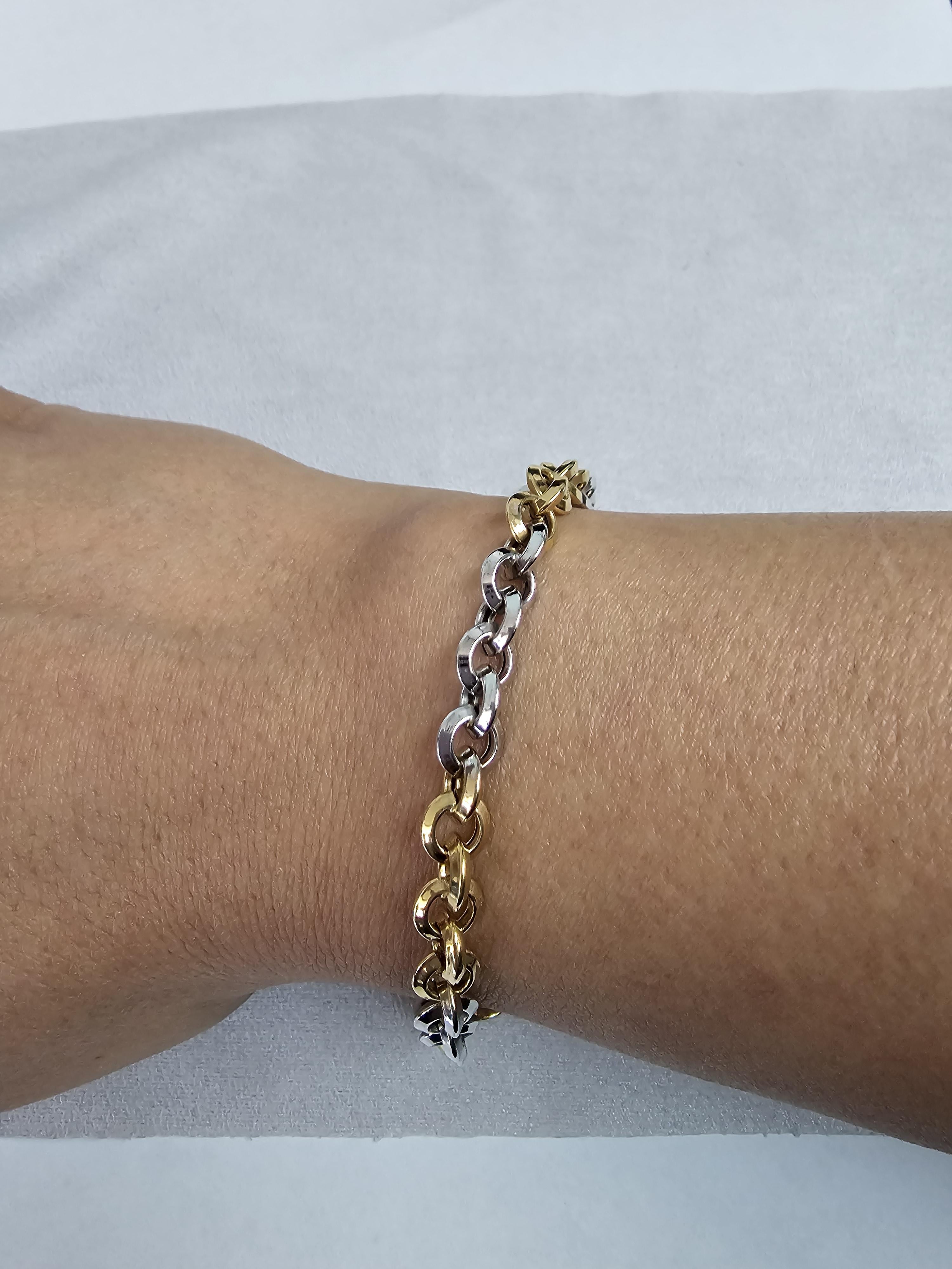 Two-Toned Fancy Polished Link Bracelet 14k Gold