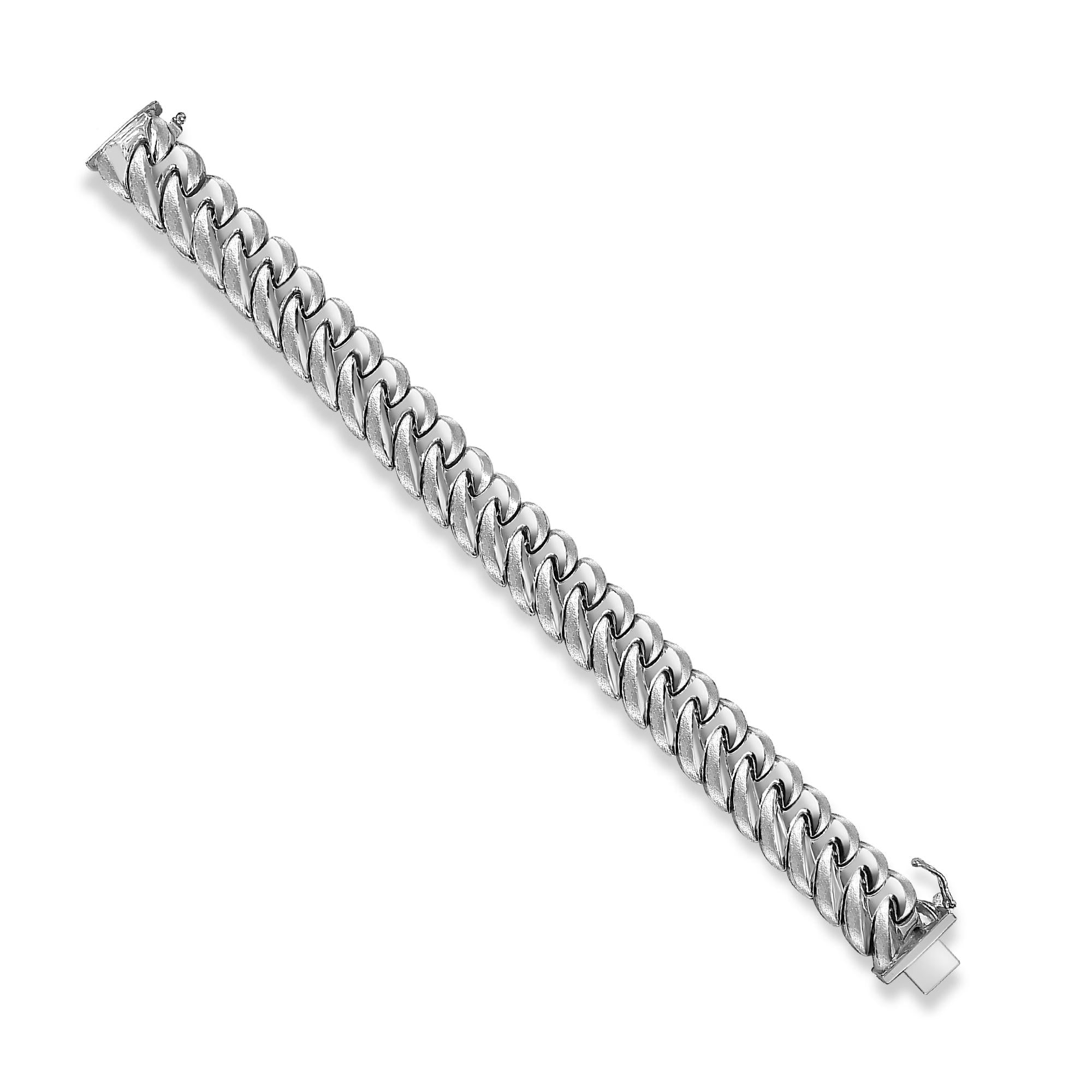 Polished & Brushed Satin Wave Style 14k White Gold