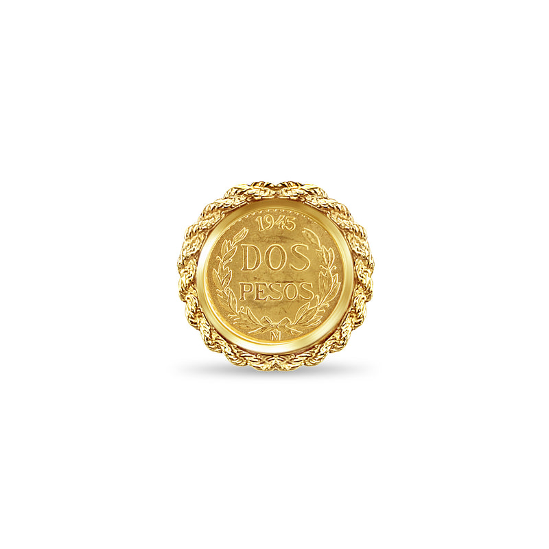 1945 Dos Pesos Fine Gold Coin Ring with Rope Bezel Frame – QOG