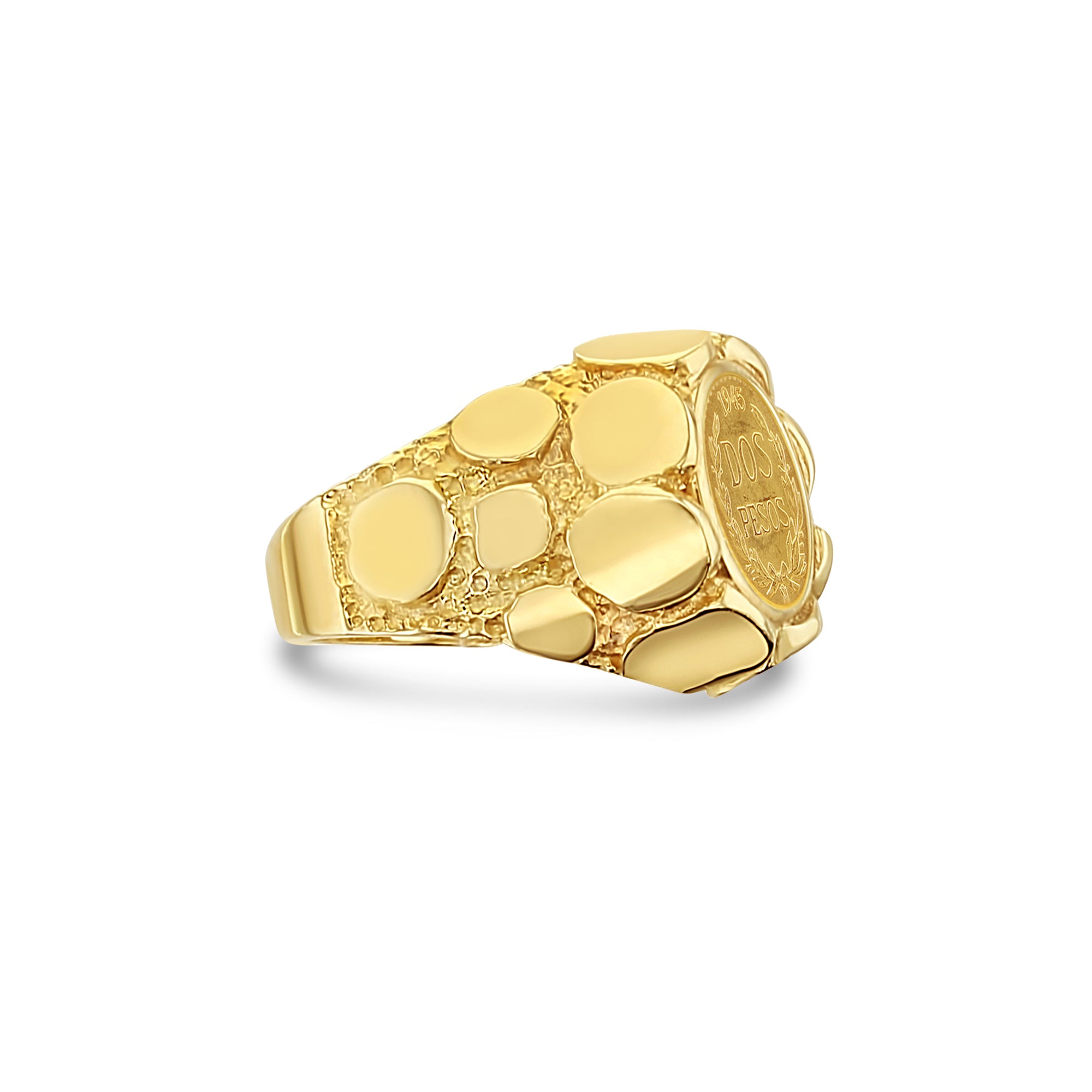 Anillo de piedra con moneda de oro de dos pesos