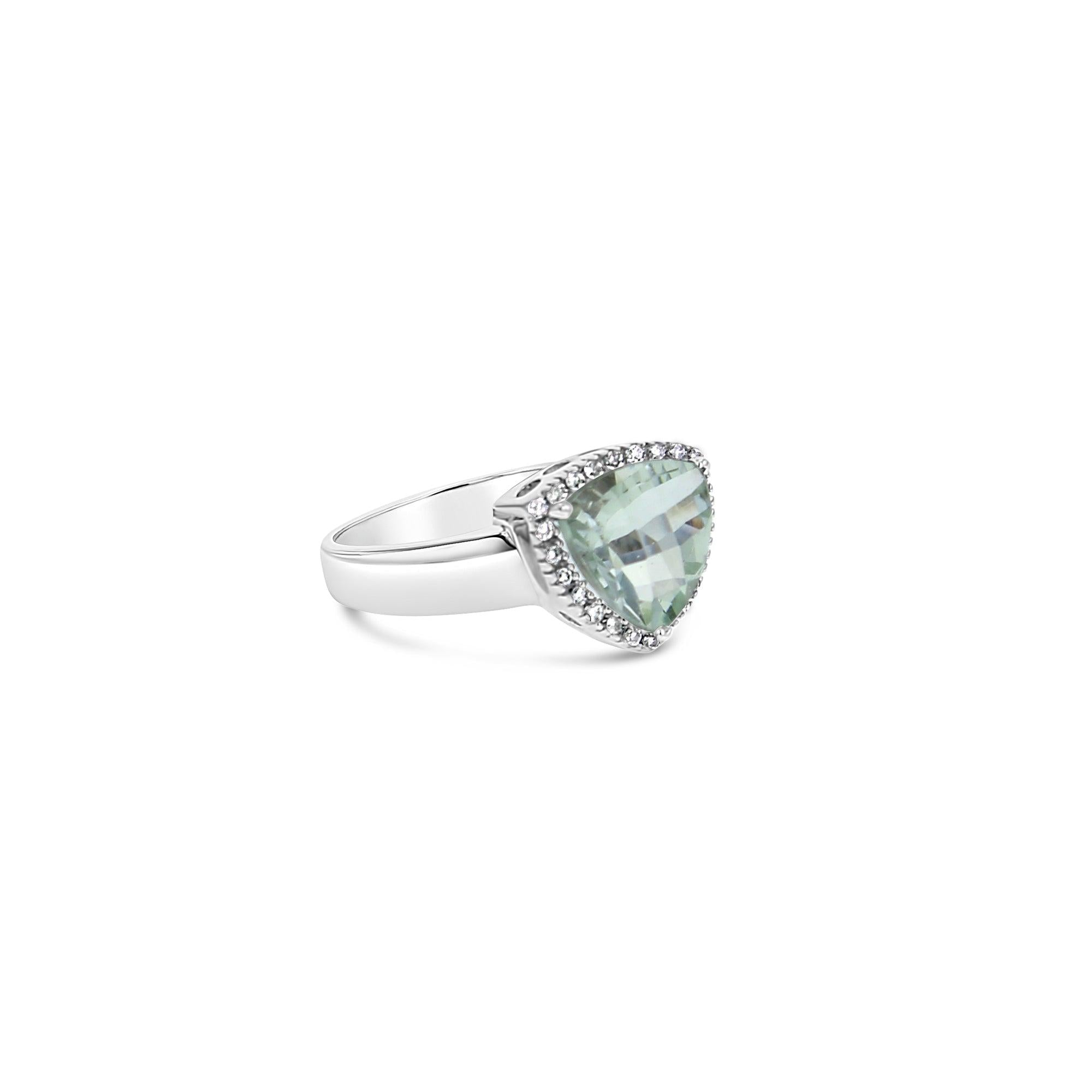 Diamond & Green Amethyst Statement Ring 2.37cttw 14k White Gold