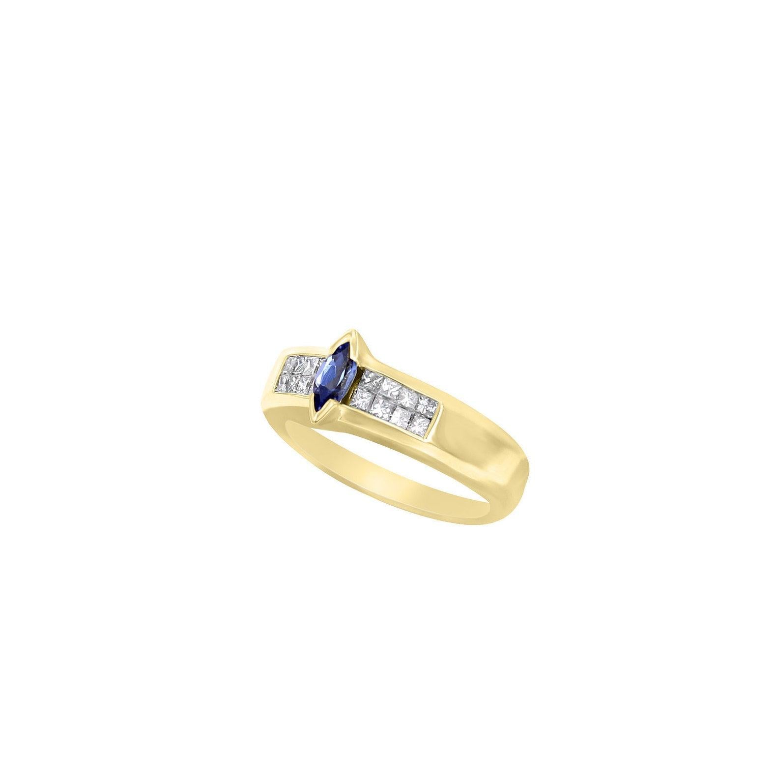 Diamond & Marquise Sapphire Ring .40cttw 14K Yellow Gold