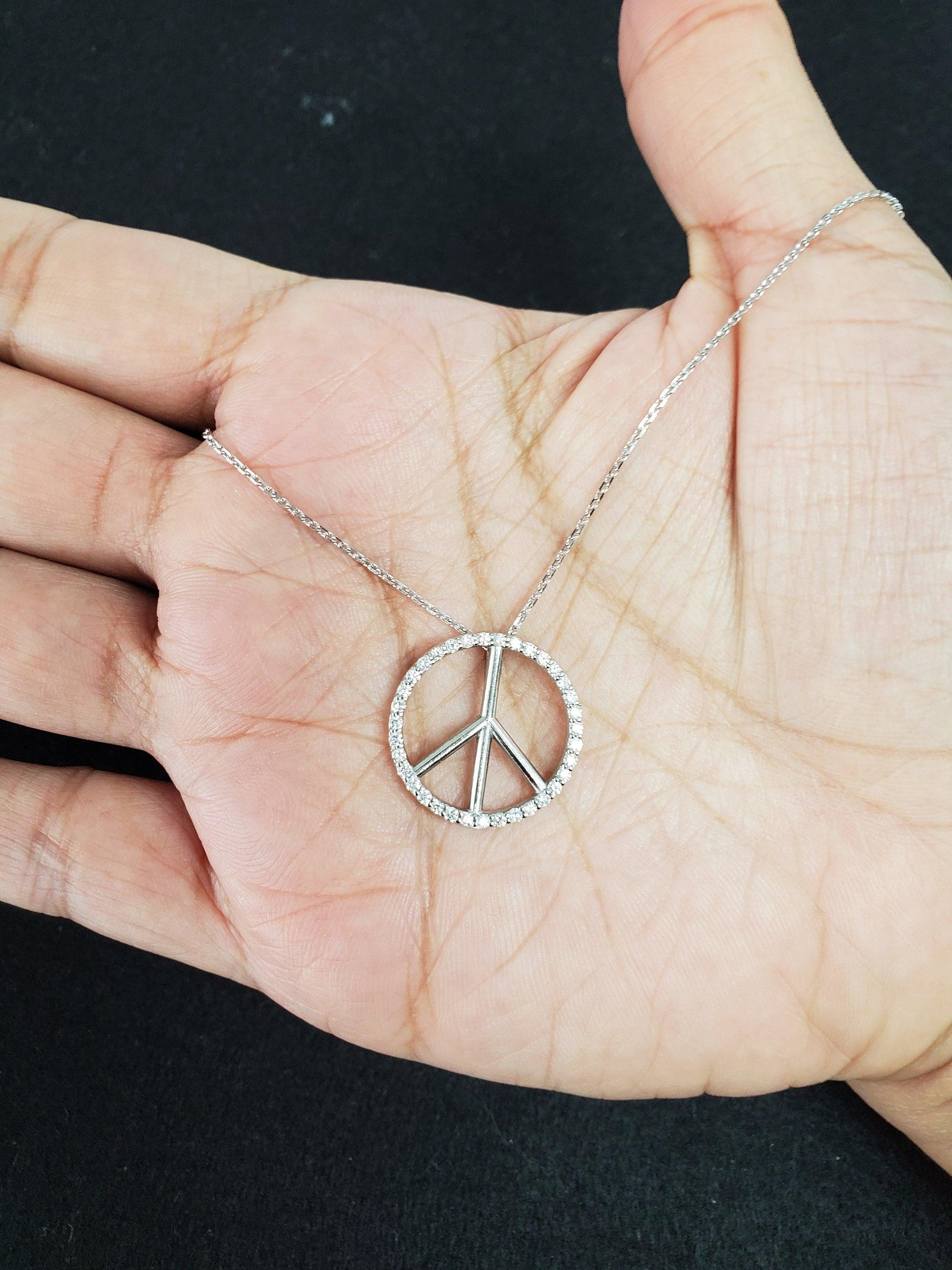 Diamond Peace Necklace .35cttw 14k White Gold