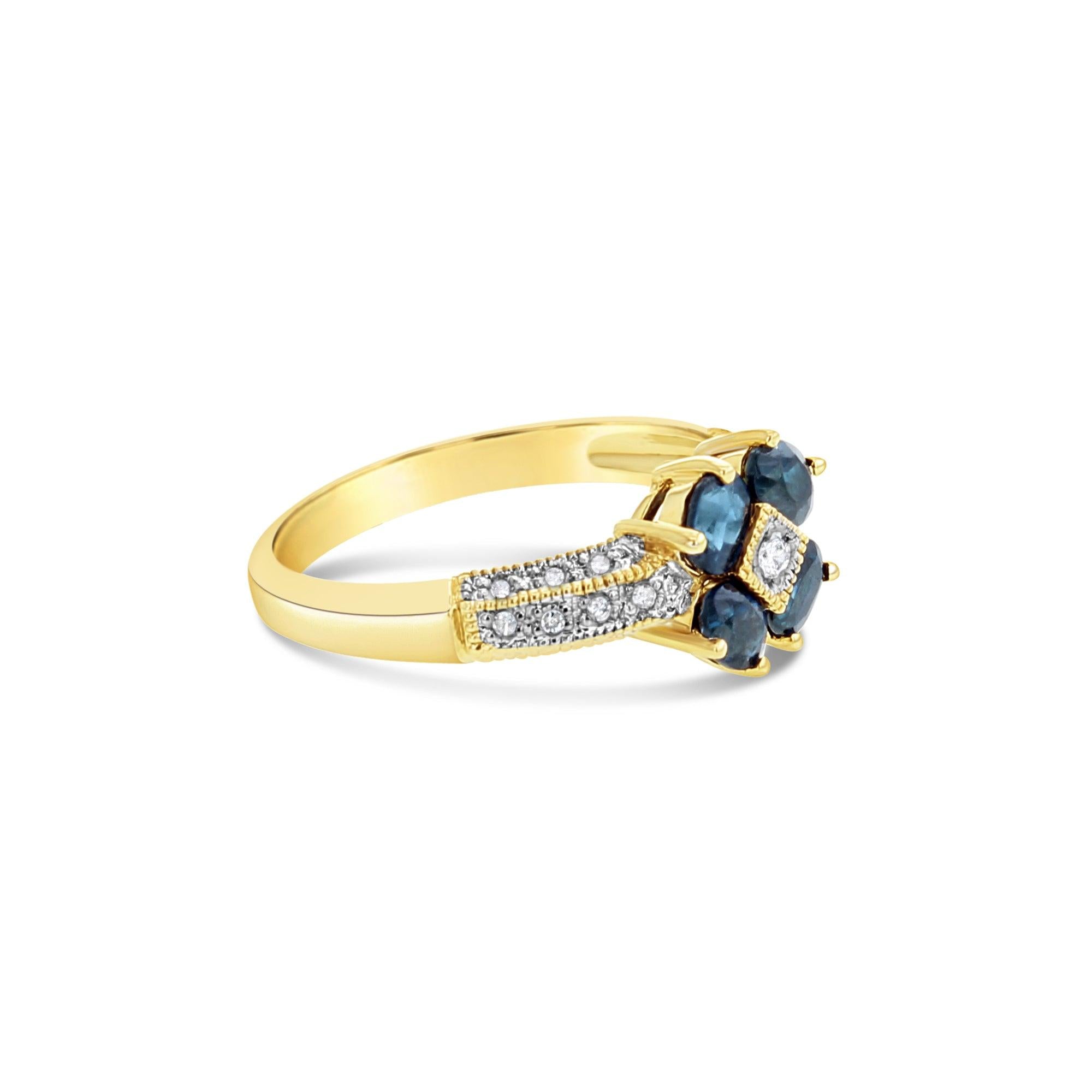 Diamond & Sapphire Flower Ring .85cttw 14K Yellow Gold