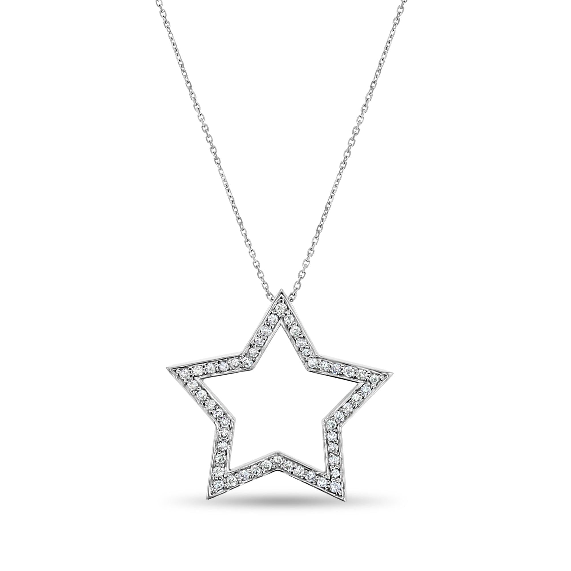 Diamond Star Stencil Cutout Pendant .60cttw 14k White Gold