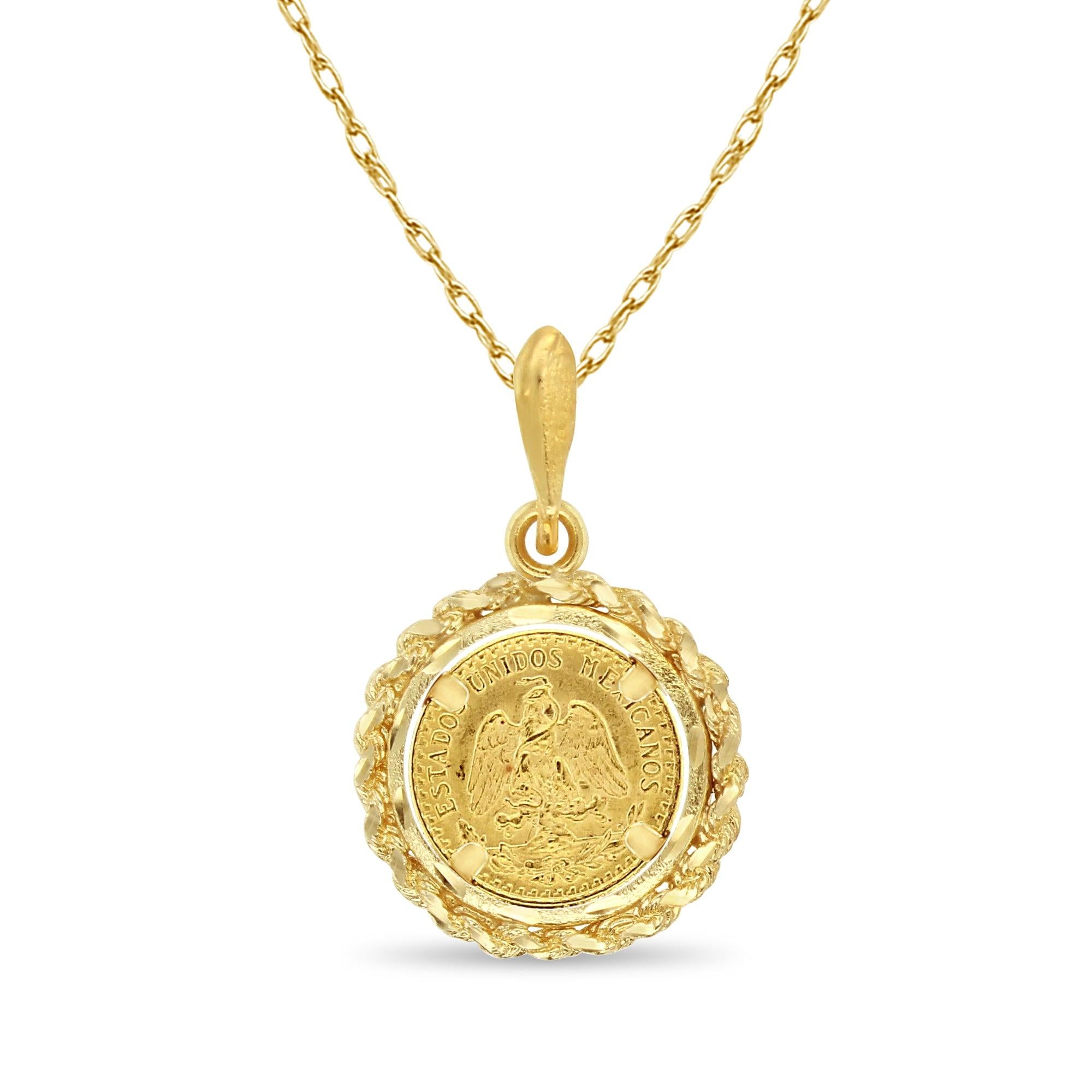 Dos y Medio Pesos Rope & Diamond Cut Necklace 14k Yellow Gold