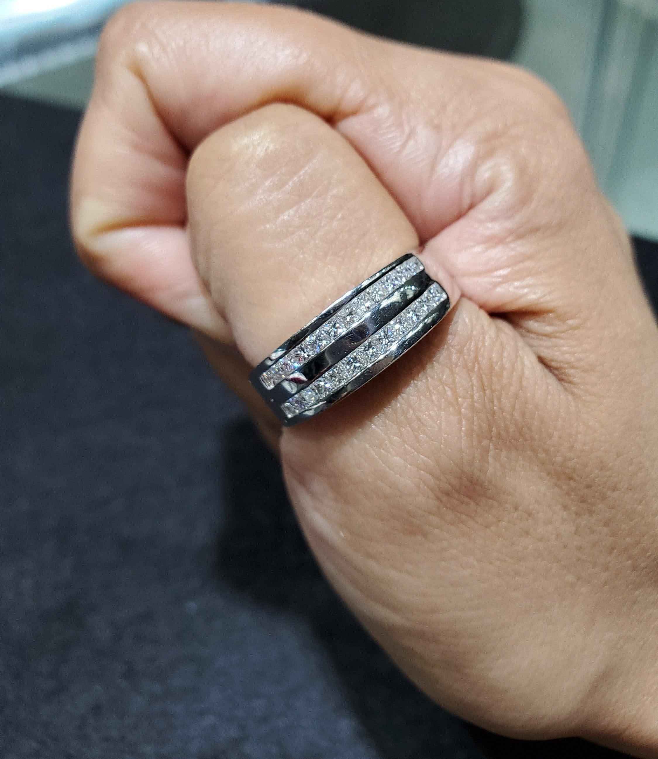 Double Row Diamond Princess Cut Channel Set Wedding Band