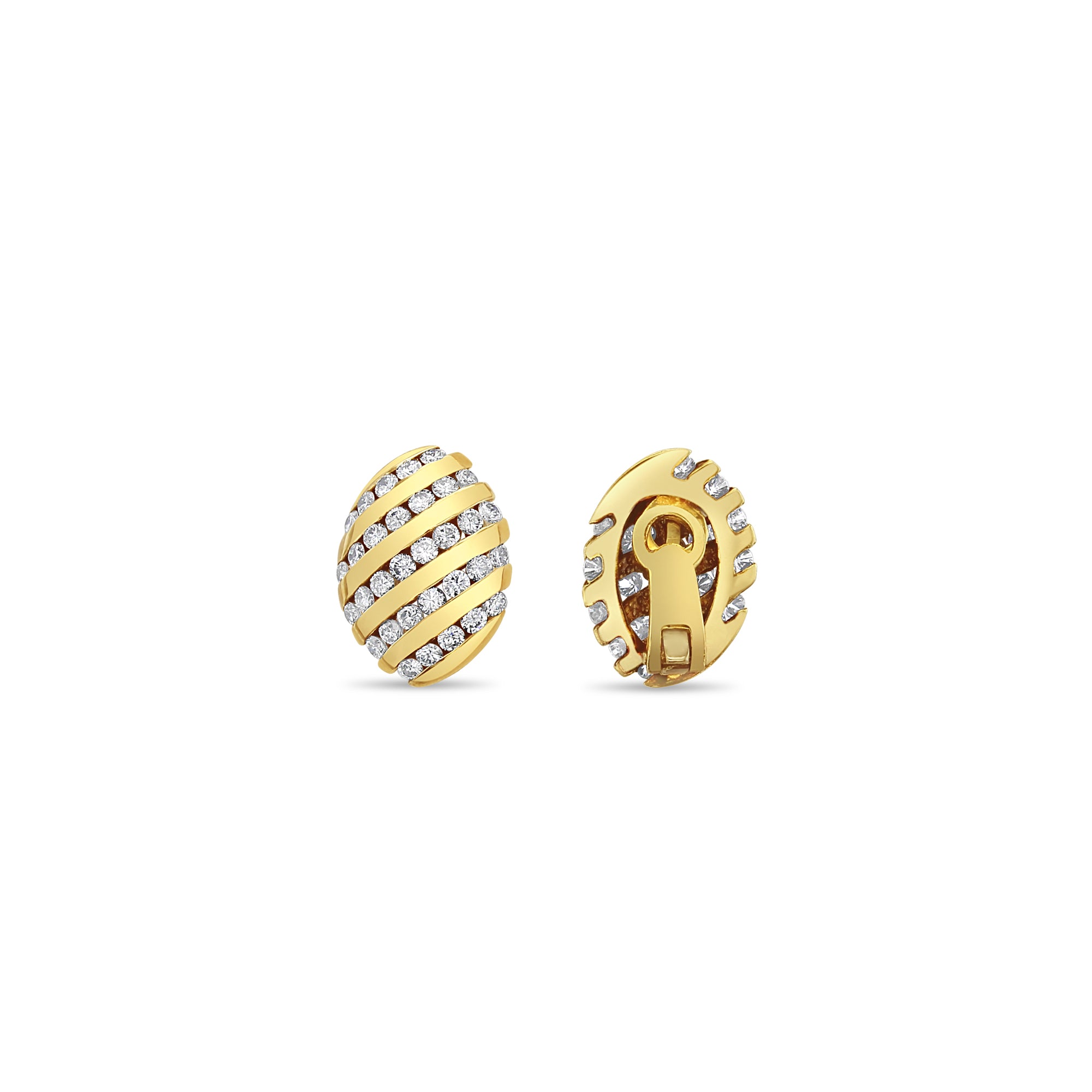 Oval Shaped Diagonal Diamond Clip-On Earrings