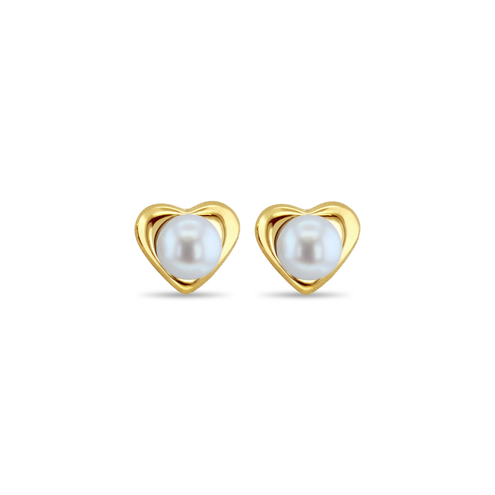 Heart Shaped Pearl Studs 14k Yellow Gold