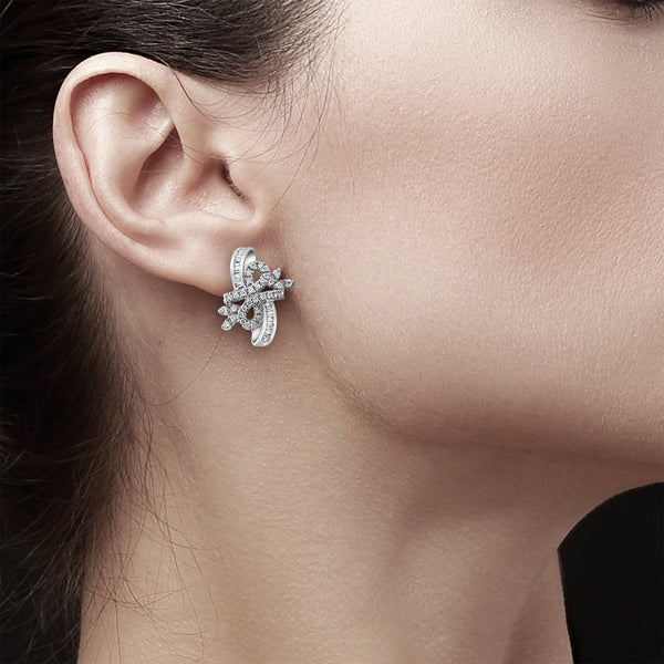 One Carat Ribbon Style Diamond Earrings