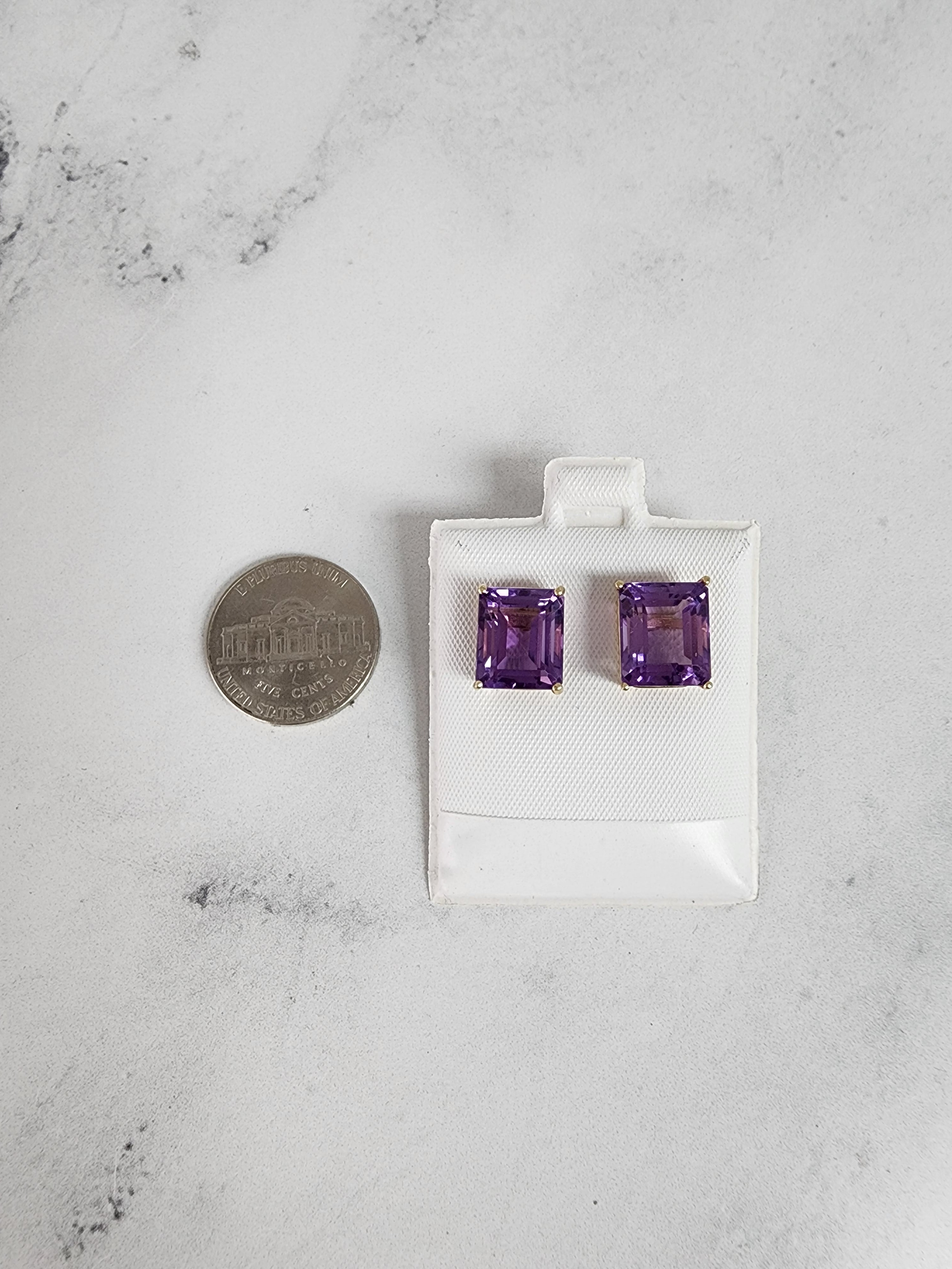 Large Amethyst Emerald Cut Studs