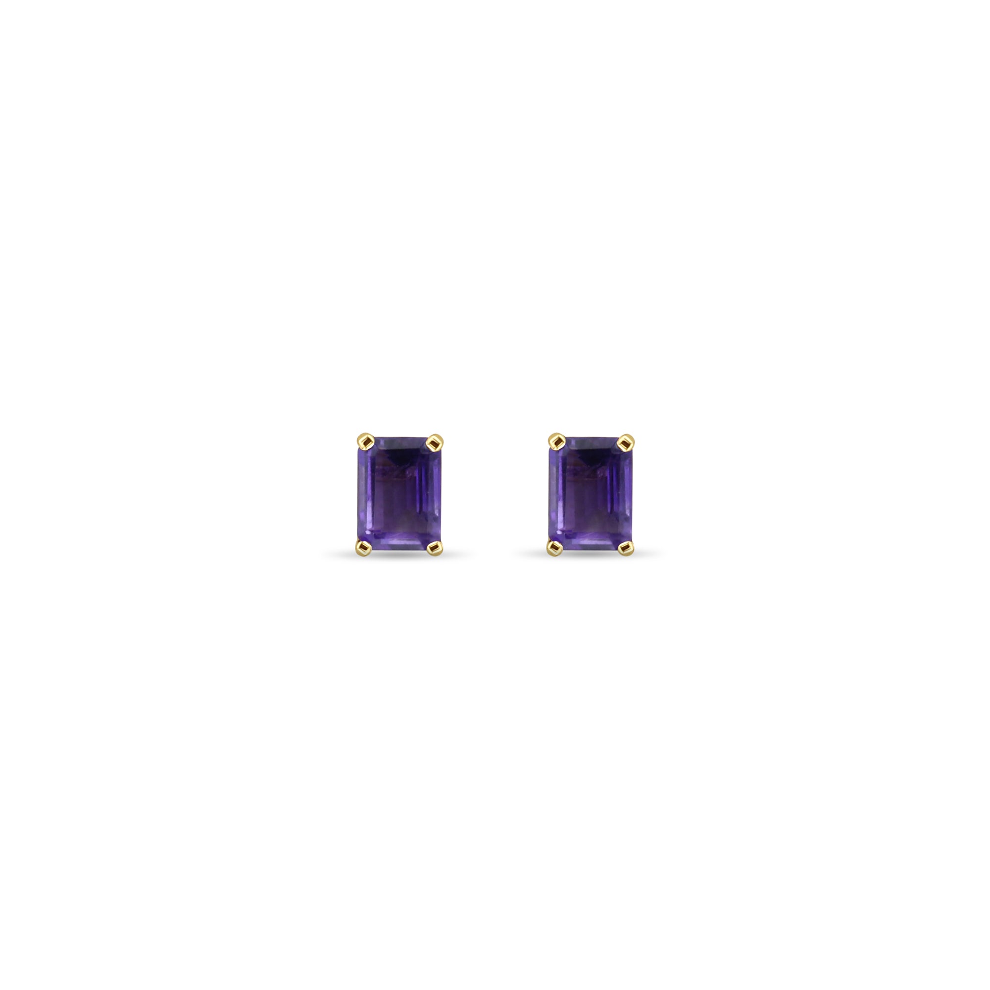 Rectangle Amethyst Studs 14k Yellow Gold