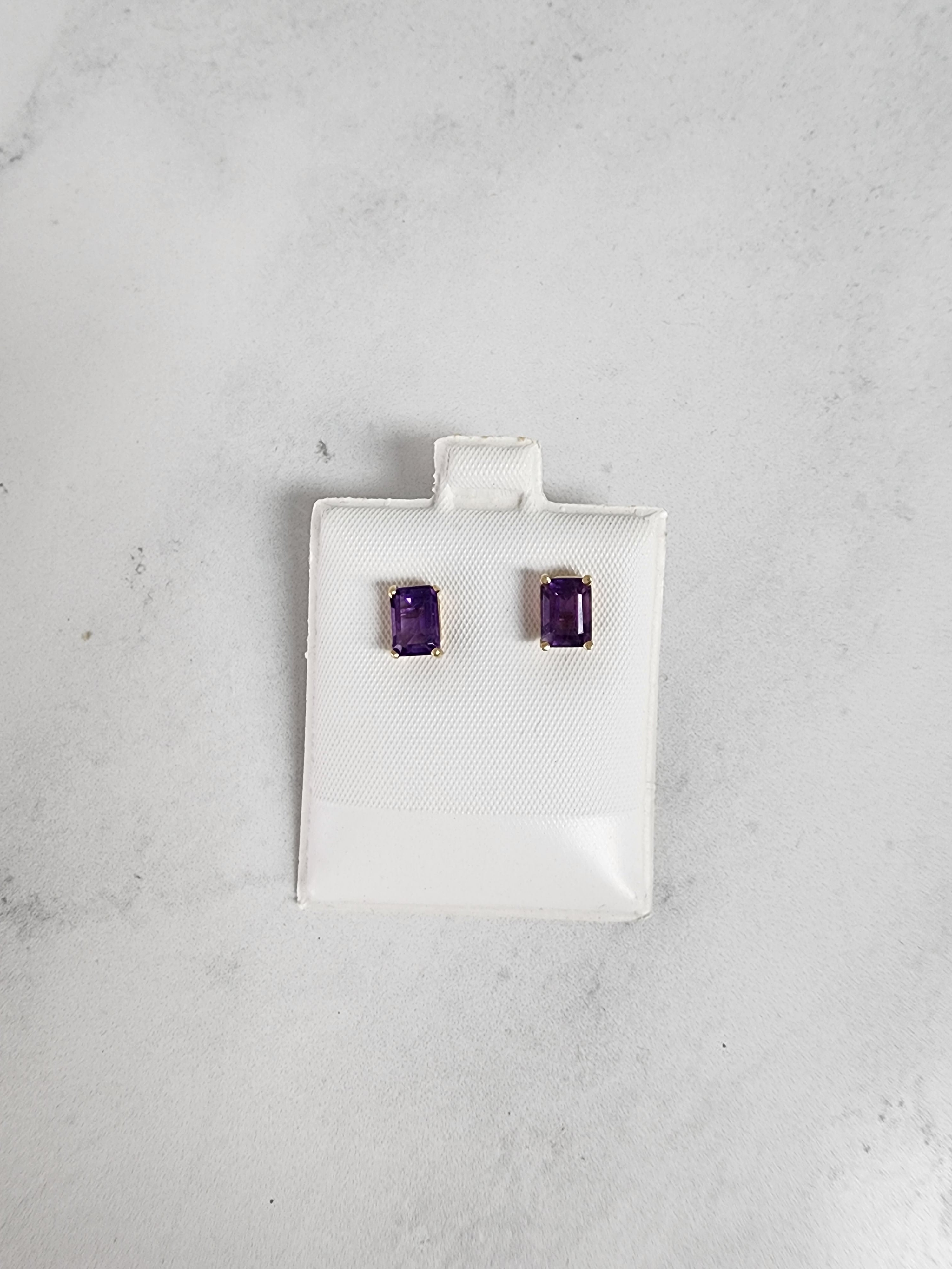 Rectangle Amethyst Studs 14k Yellow Gold