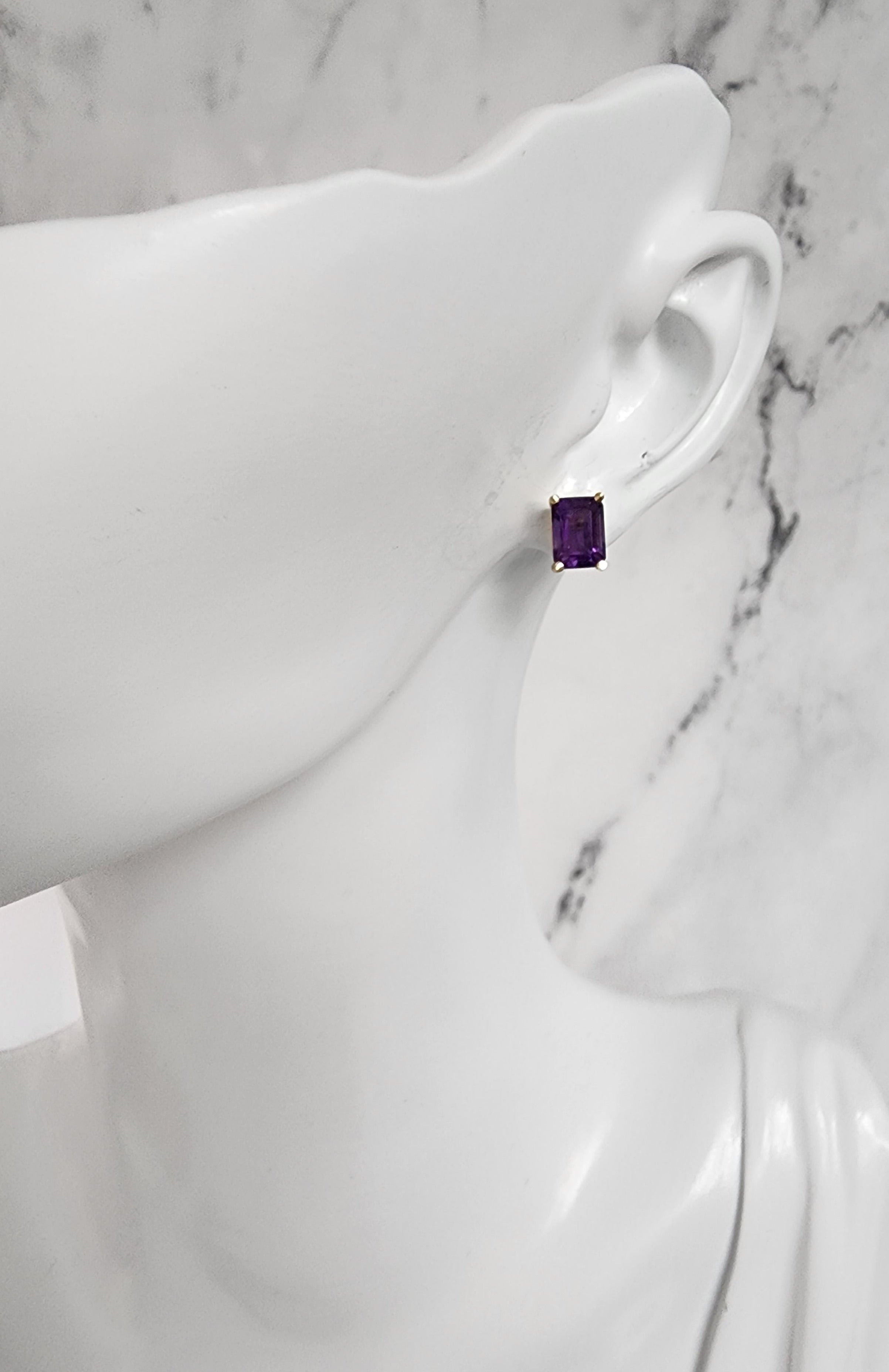 Rectangle Amethyst Studs 14k Yellow Gold