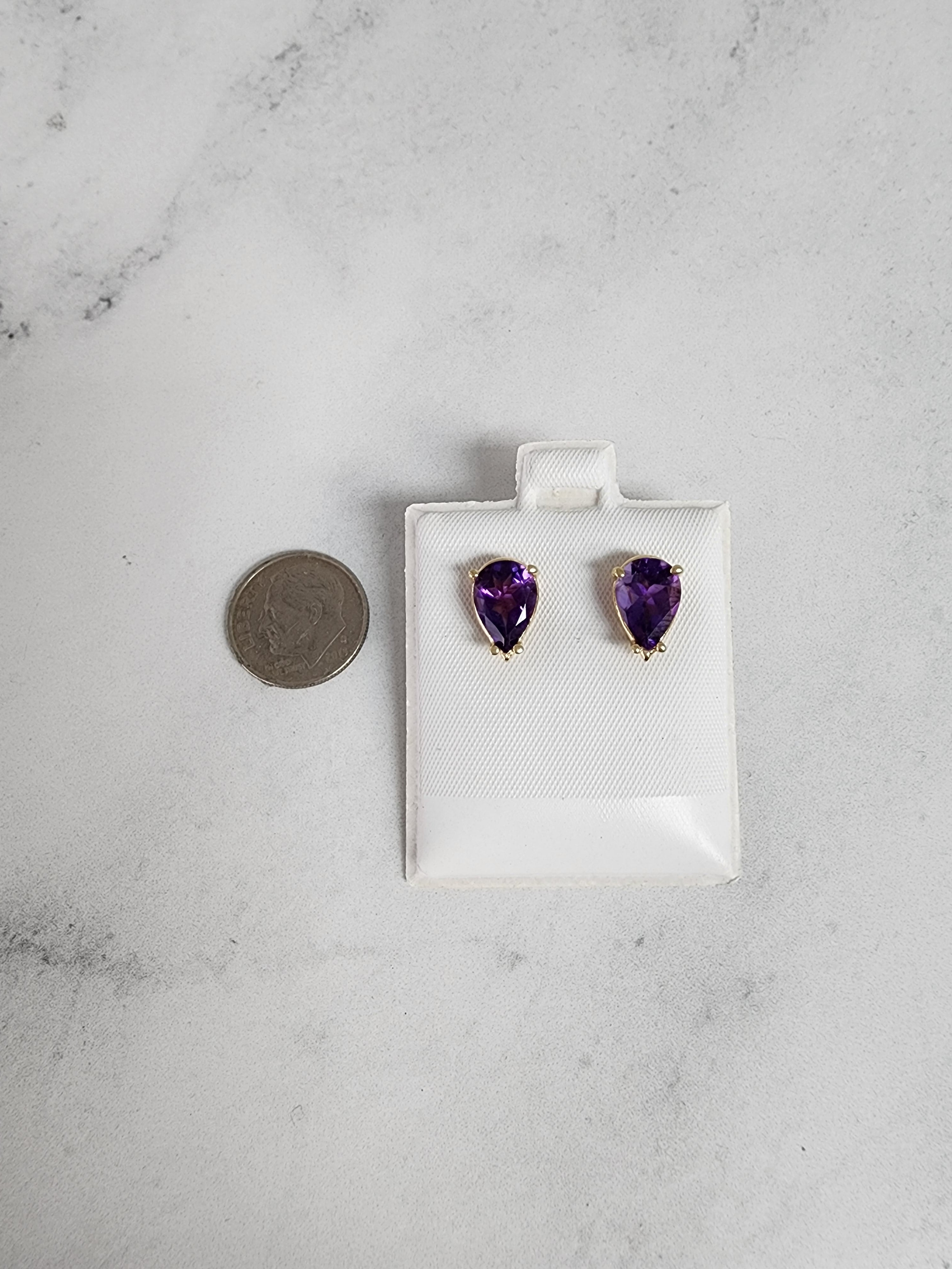 Pear Shaped Amethyst Studs 14k Yellow Gold