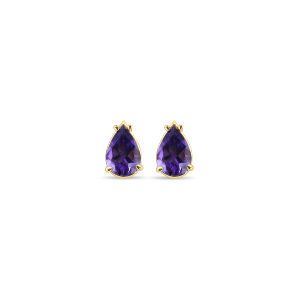 Pear Shaped Amethyst Studs 14k Yellow Gold