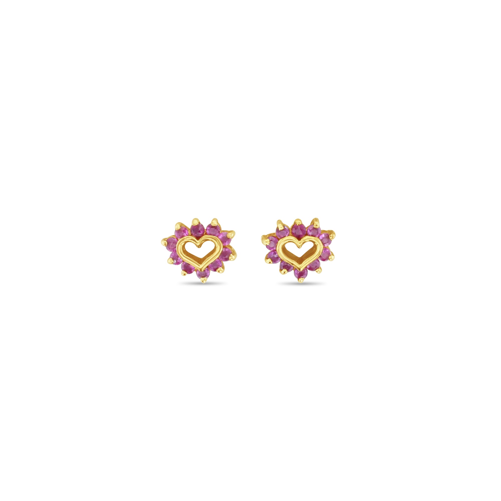 Dainty Small Ruby Heart Cutout Shaped Studs 14k Yellow Gold