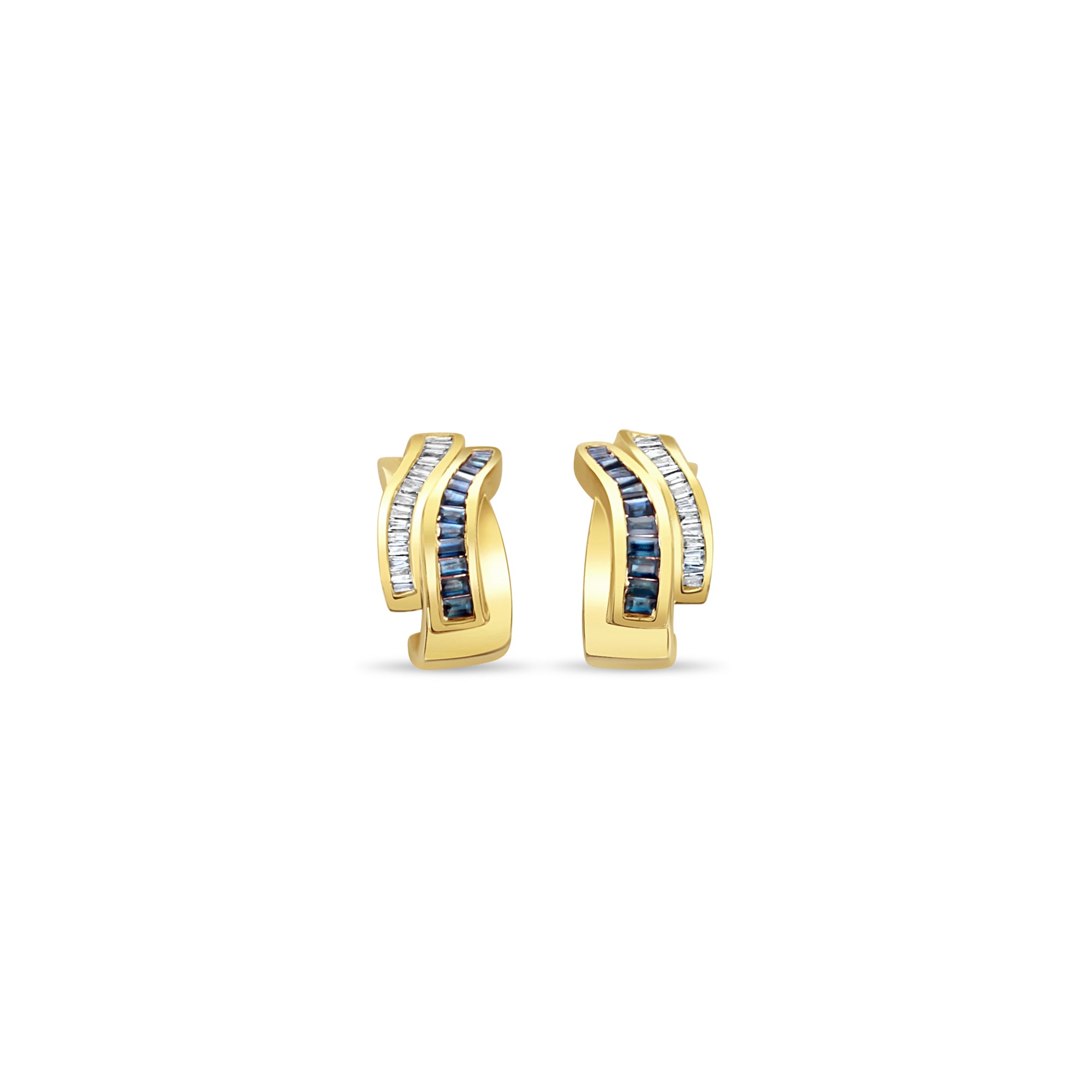 Pendientes de diamantes y zafiro en talla baguette de 1,84 ct en oro amarillo de 14 k