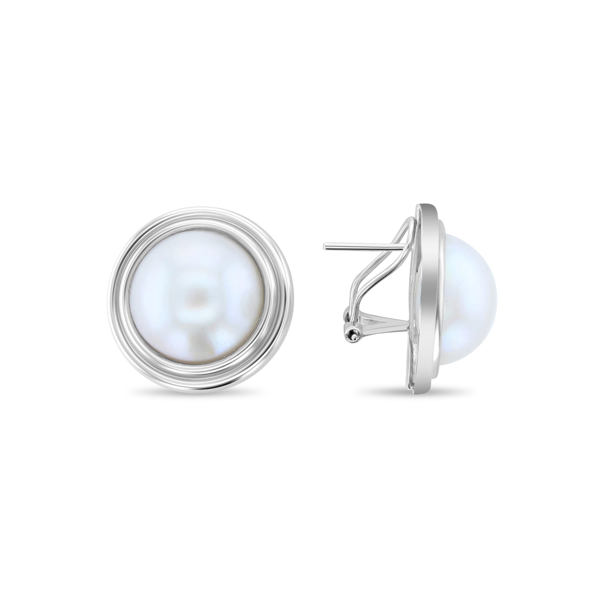 19MM Mabe Earrings with 14k White Gold Bezel Frame