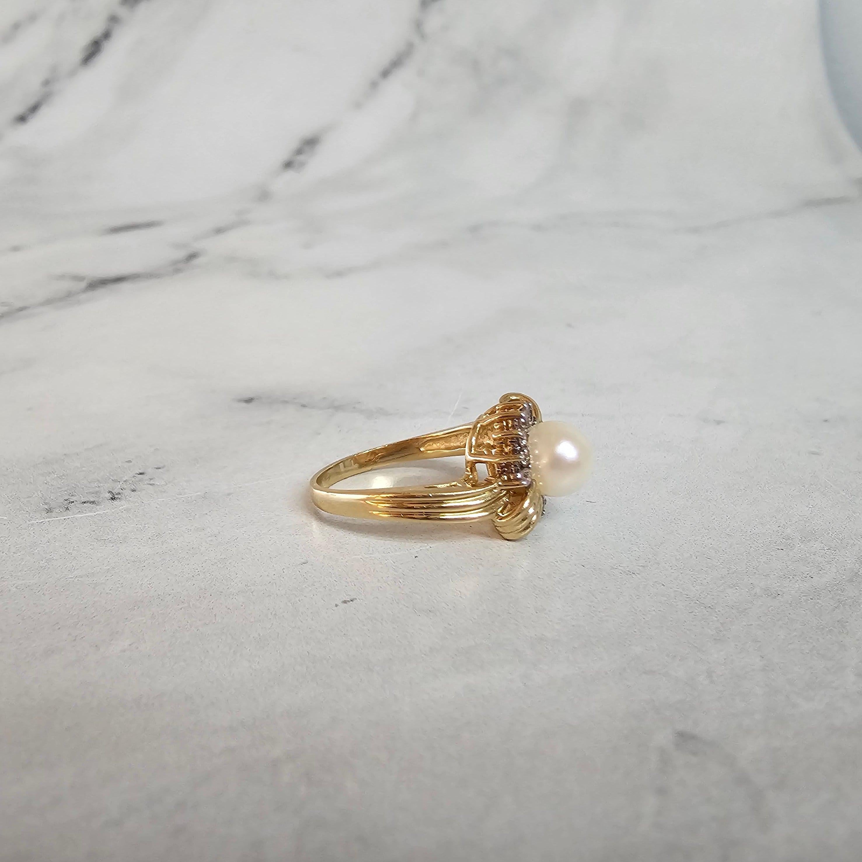 Freshwater Pearl Diamond Ring .50cttw 14K Yellow Gold