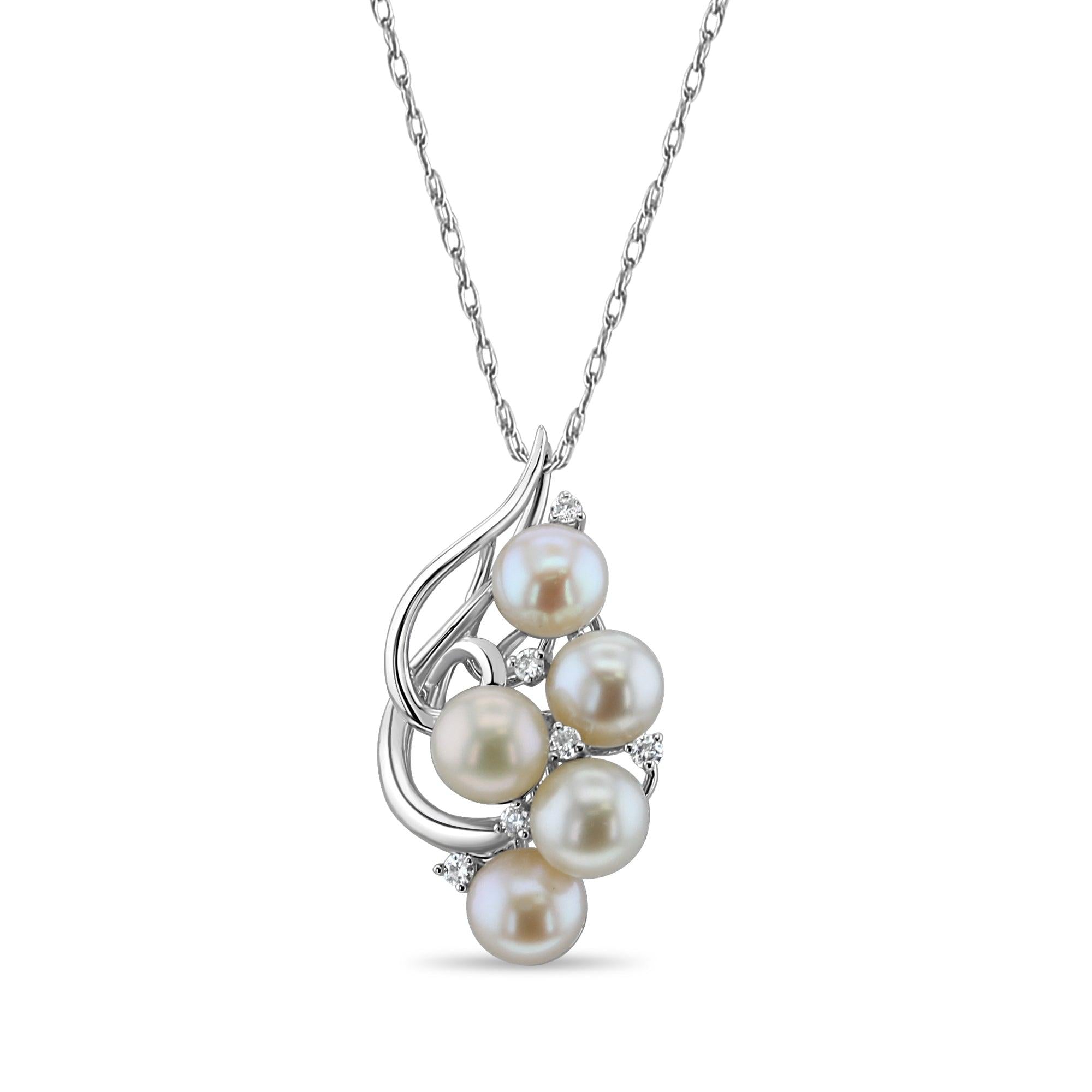Freshwater Pink Pearl with Diamond Accent Necklace 14k White Gold
