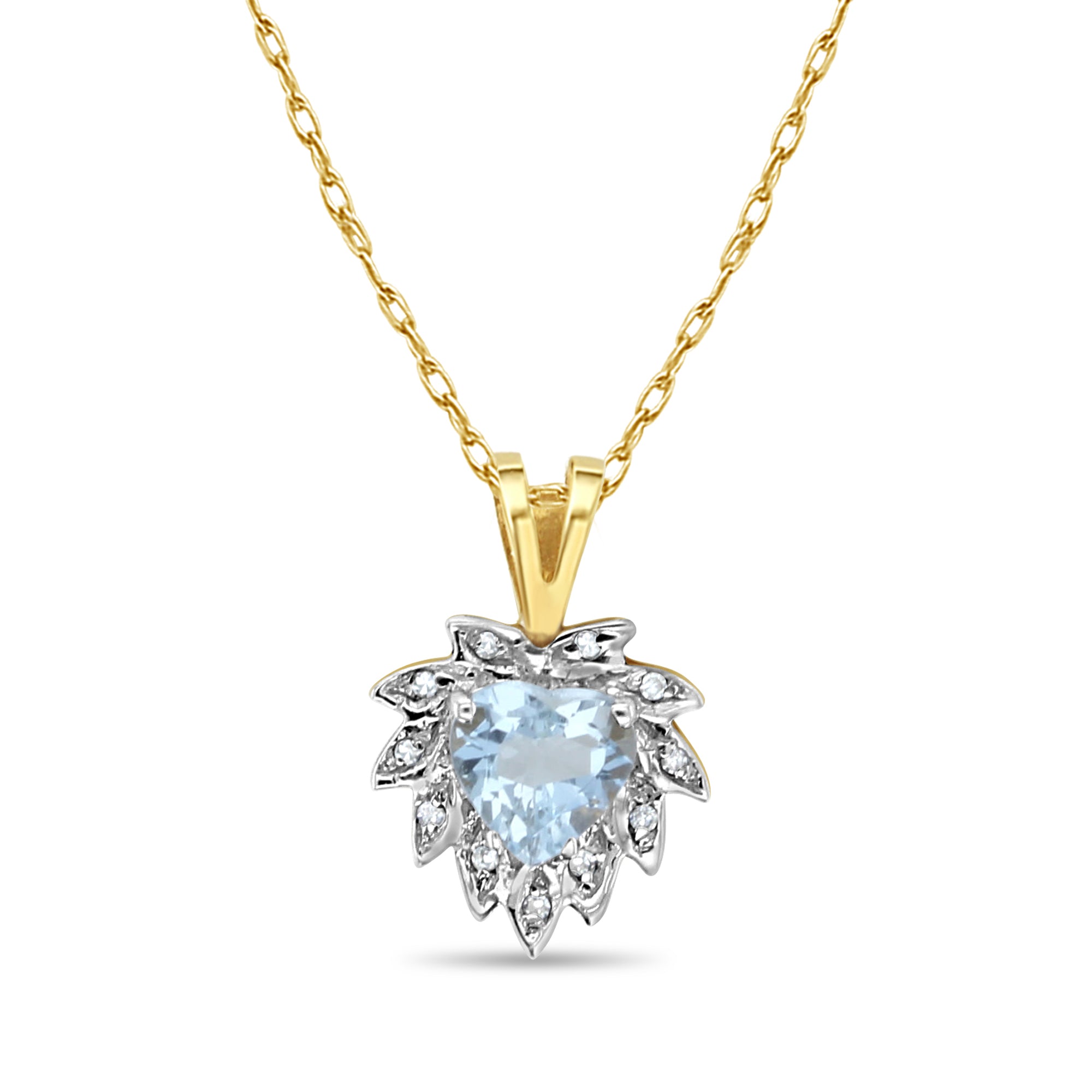 Collier en forme de cœur avec aigue-marine et halo de diamants pavés