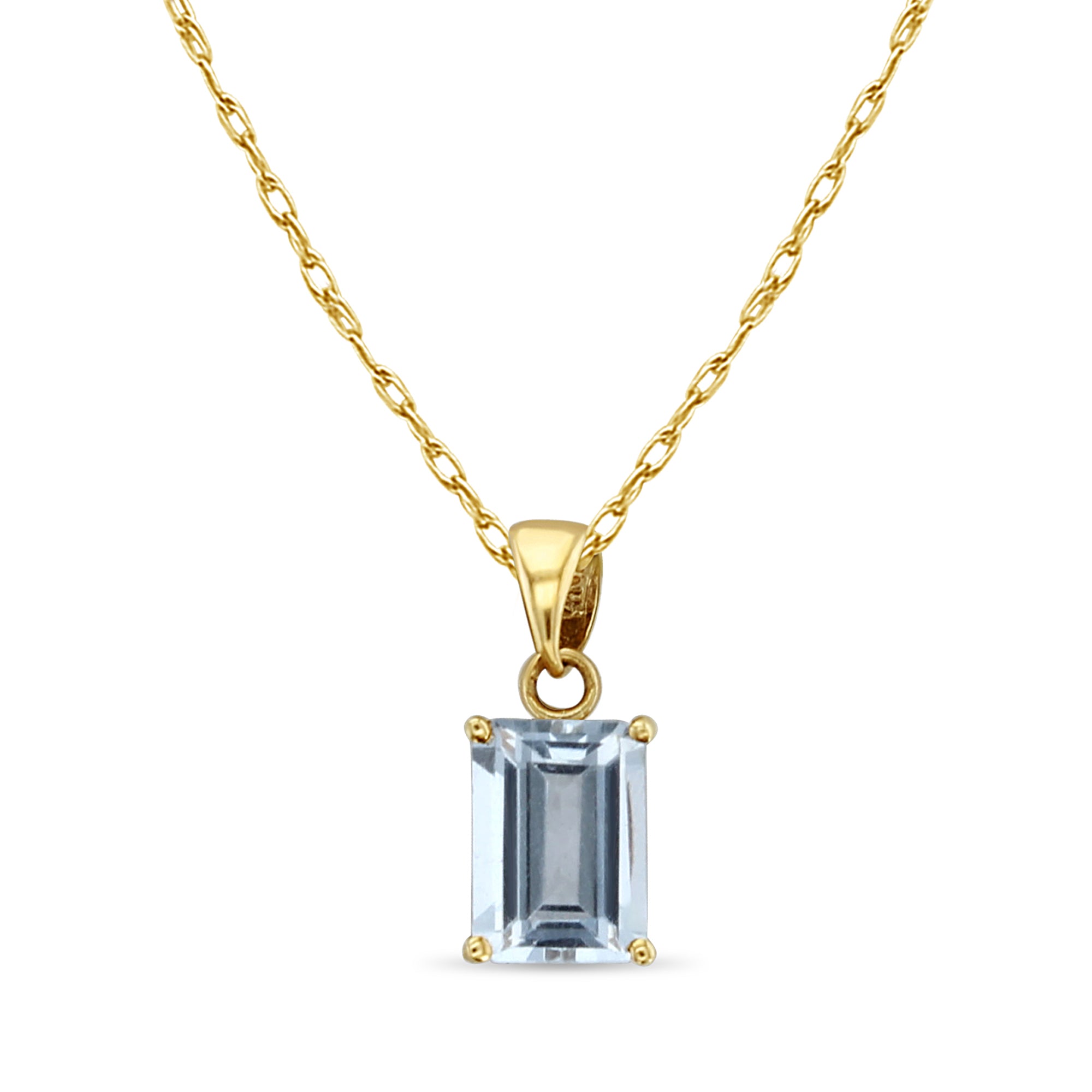 Emerald Cut Aquamarine Solitaire Necklace 14k Yellow Gold