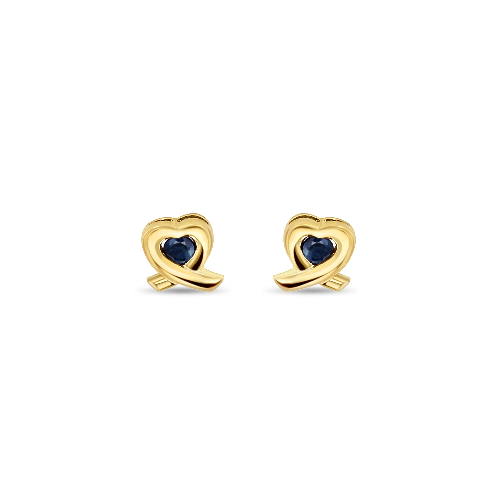 Clous d'oreilles en saphir en forme de cœur en or jaune 14 carats