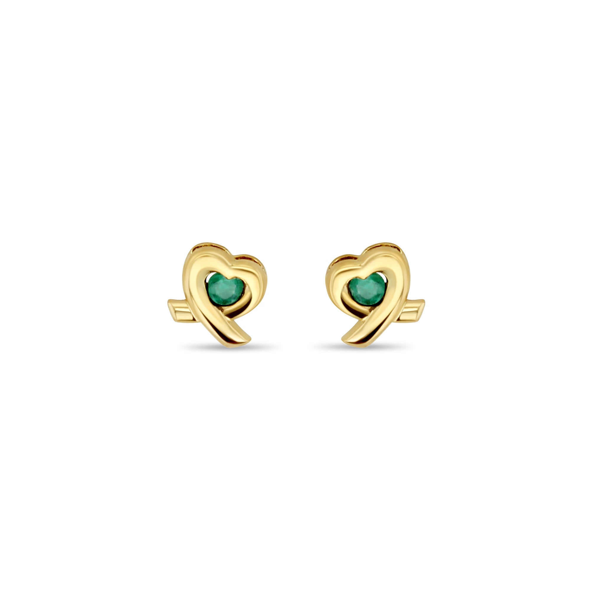 Heart Shaped Emerald Studs 14k Yellow Gold