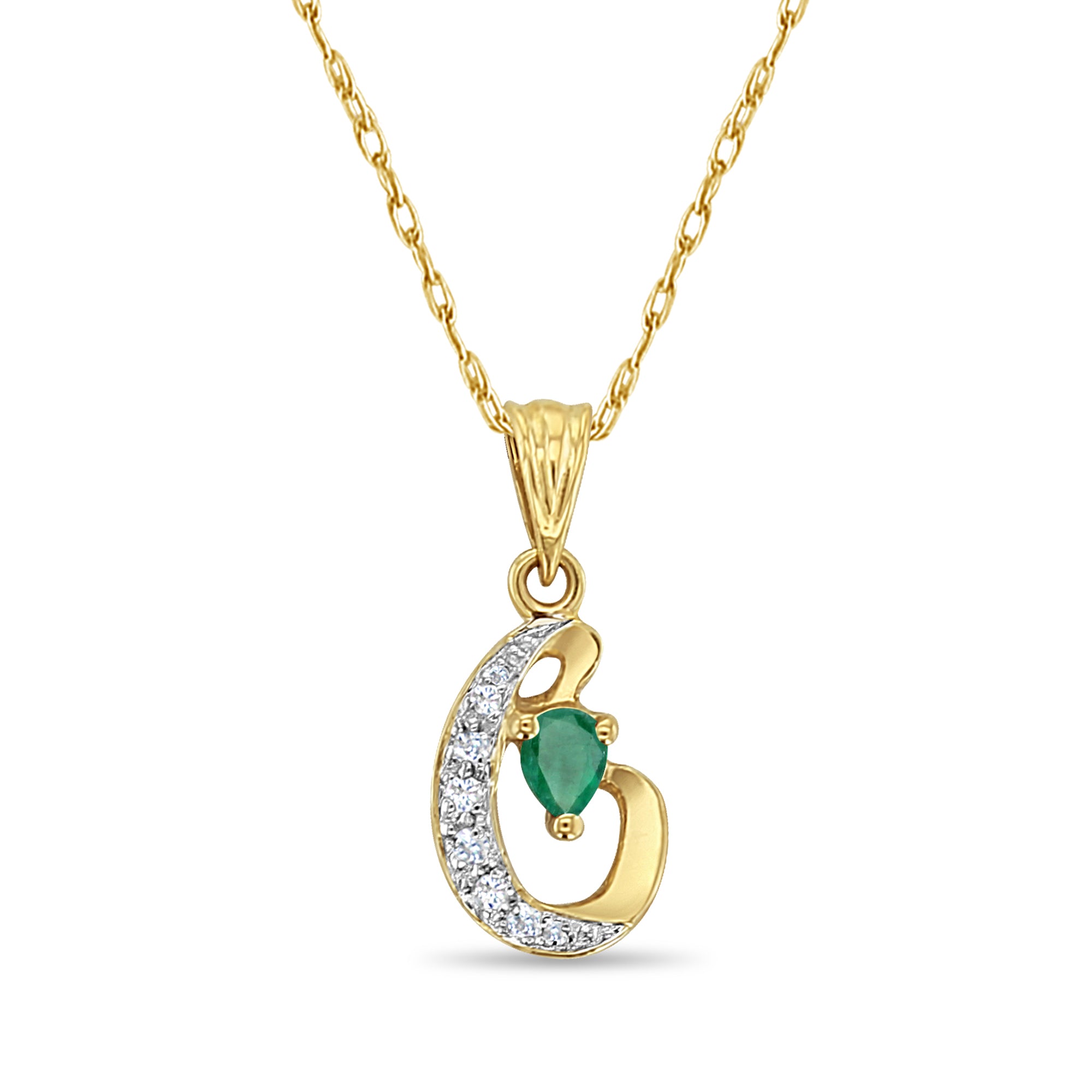 'C' Pear Shaped Emerald Necklace with Diamond Accent