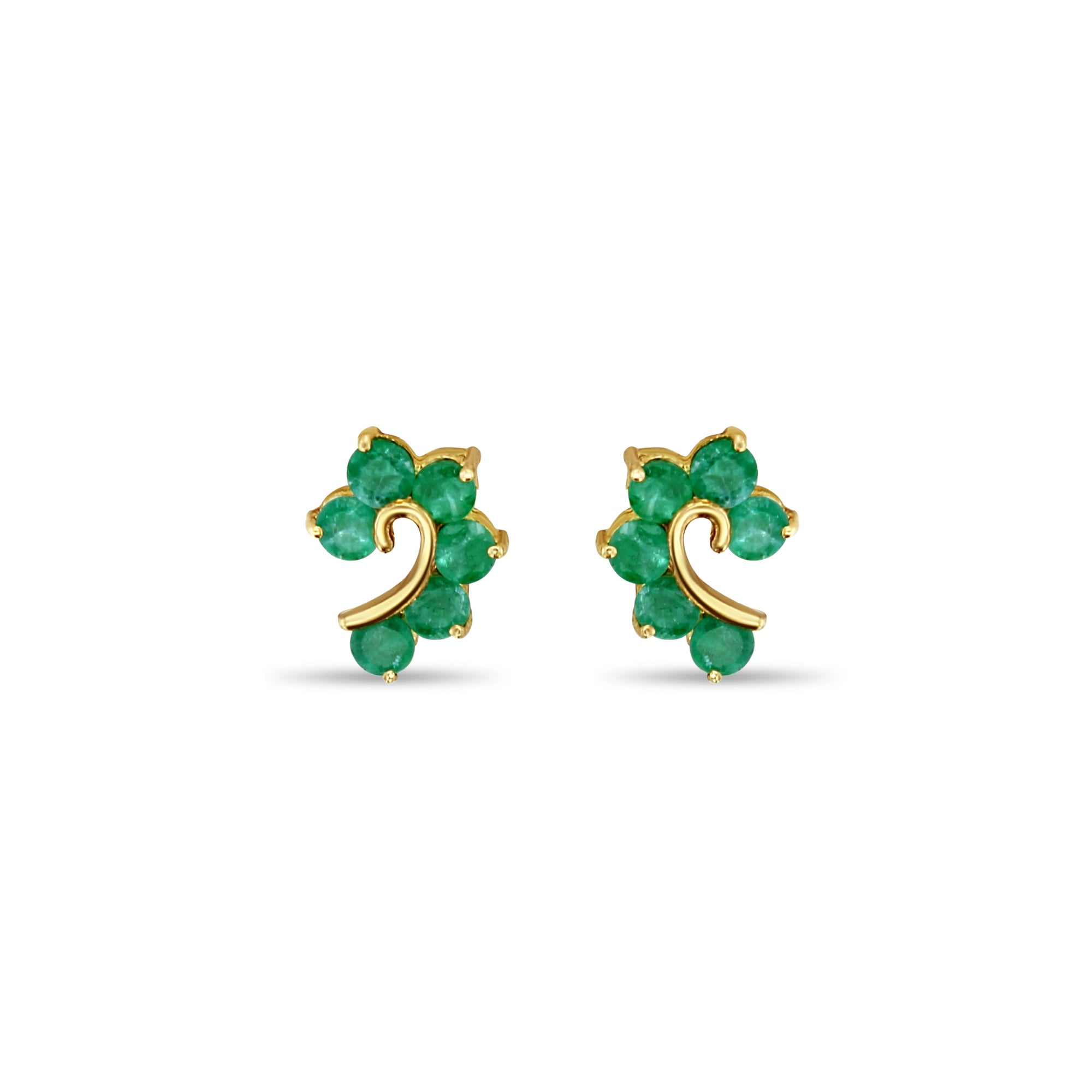 Question Shaped Emerald Studs 14k Yellow Gold