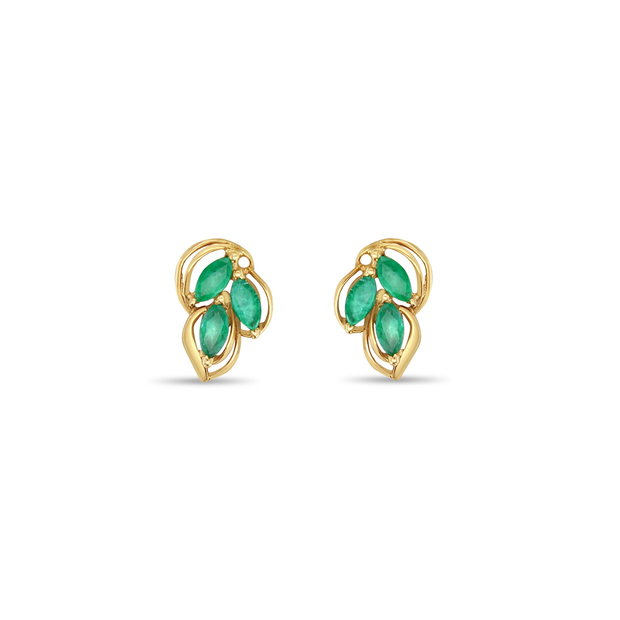 Clous d'oreilles Marquise Emerald en or jaune 14 carats