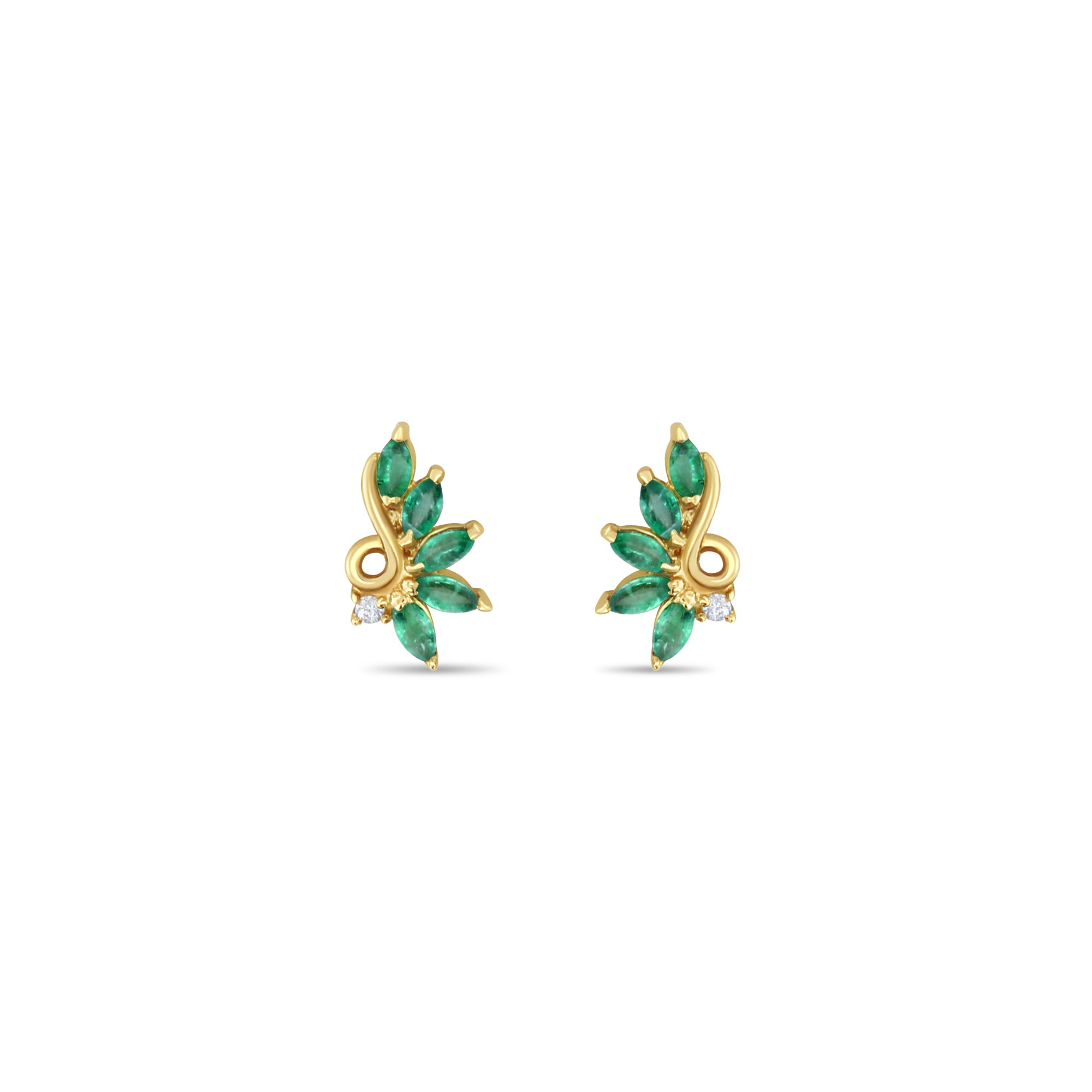 Pendientes de esmeralda y diamantes en forma de marquesa en oro amarillo de 14 k