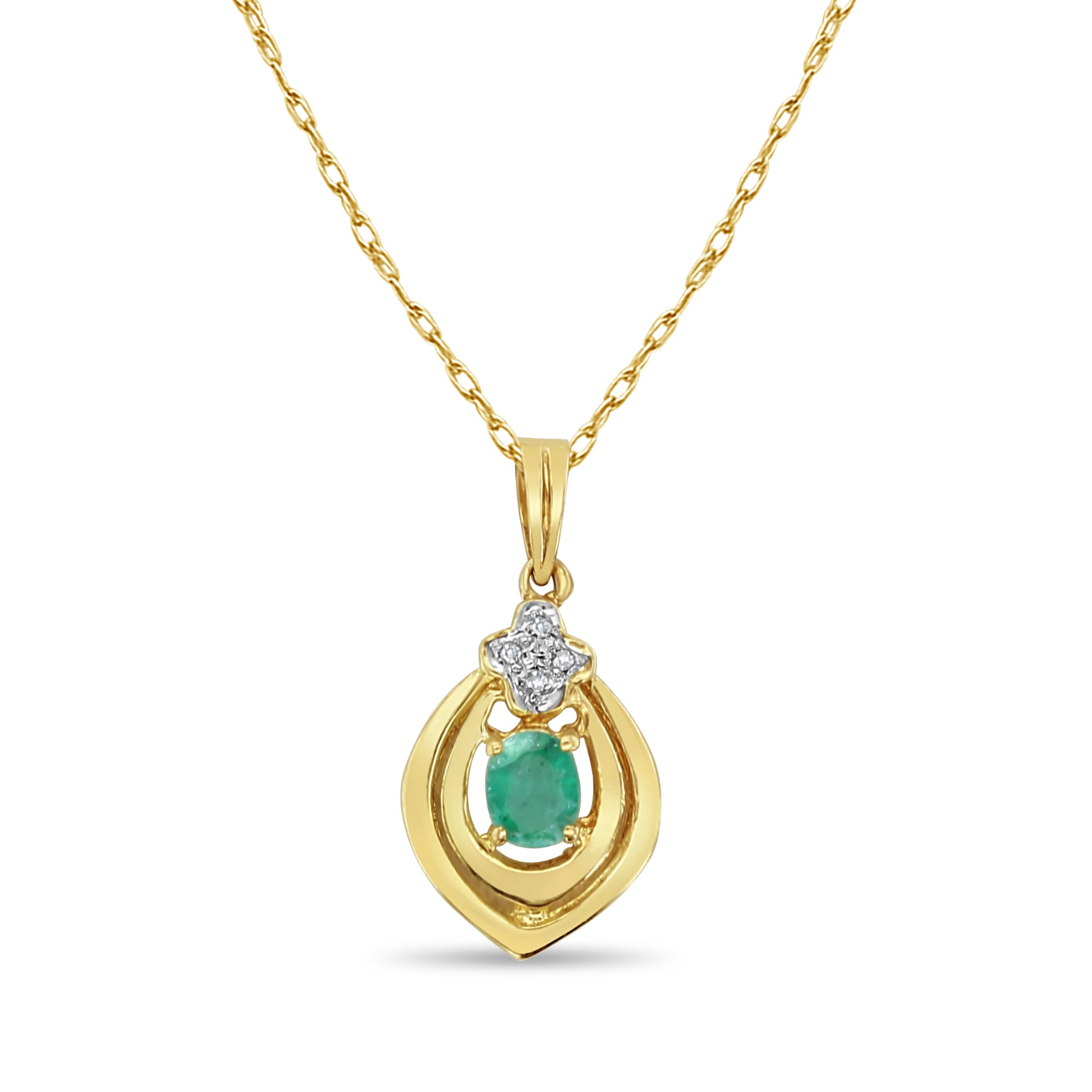 Oval Emerald with Diamond Accent Necklace 14k Yellow Gold