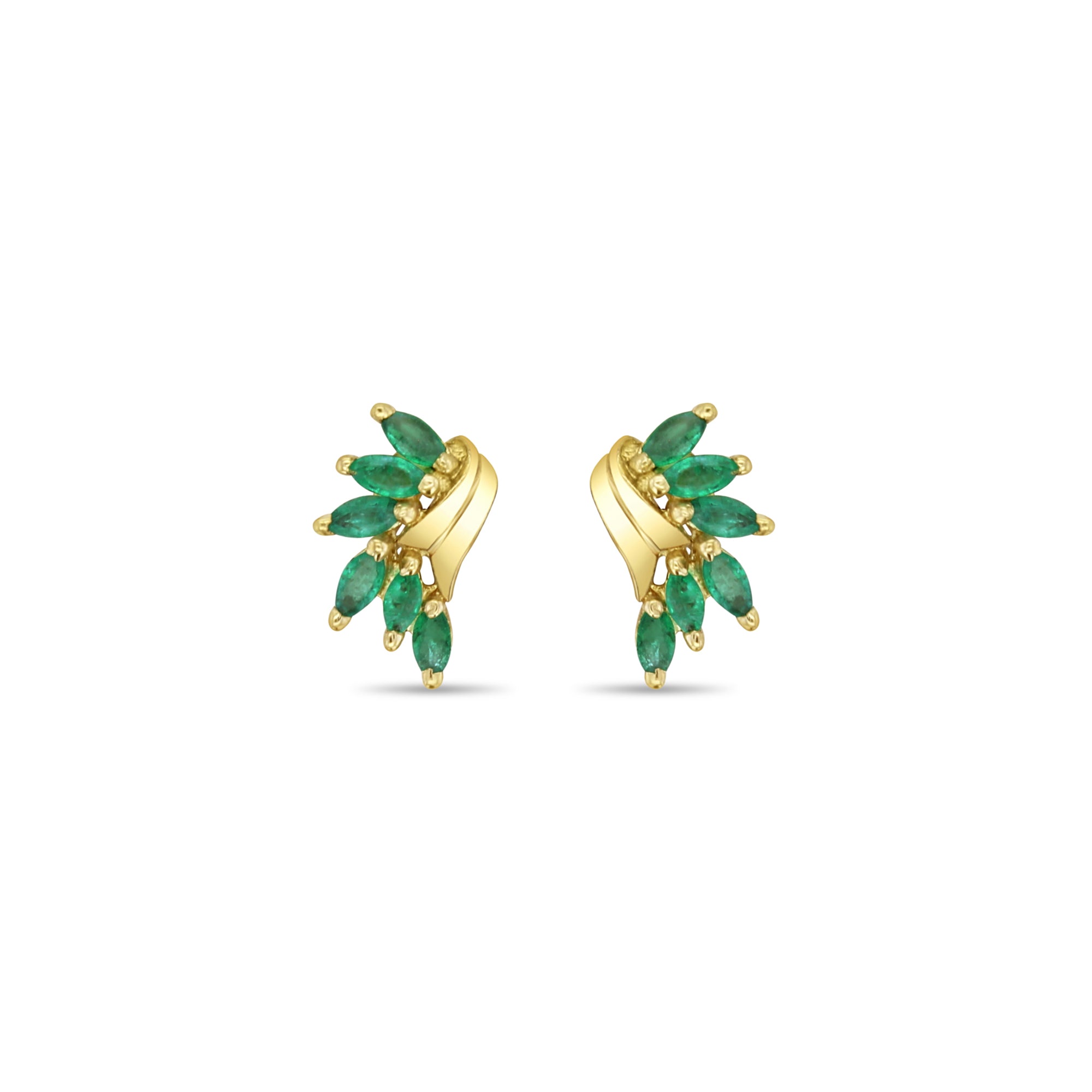 Emerald Marquise Cluster Earrings 14k Yellow Gold