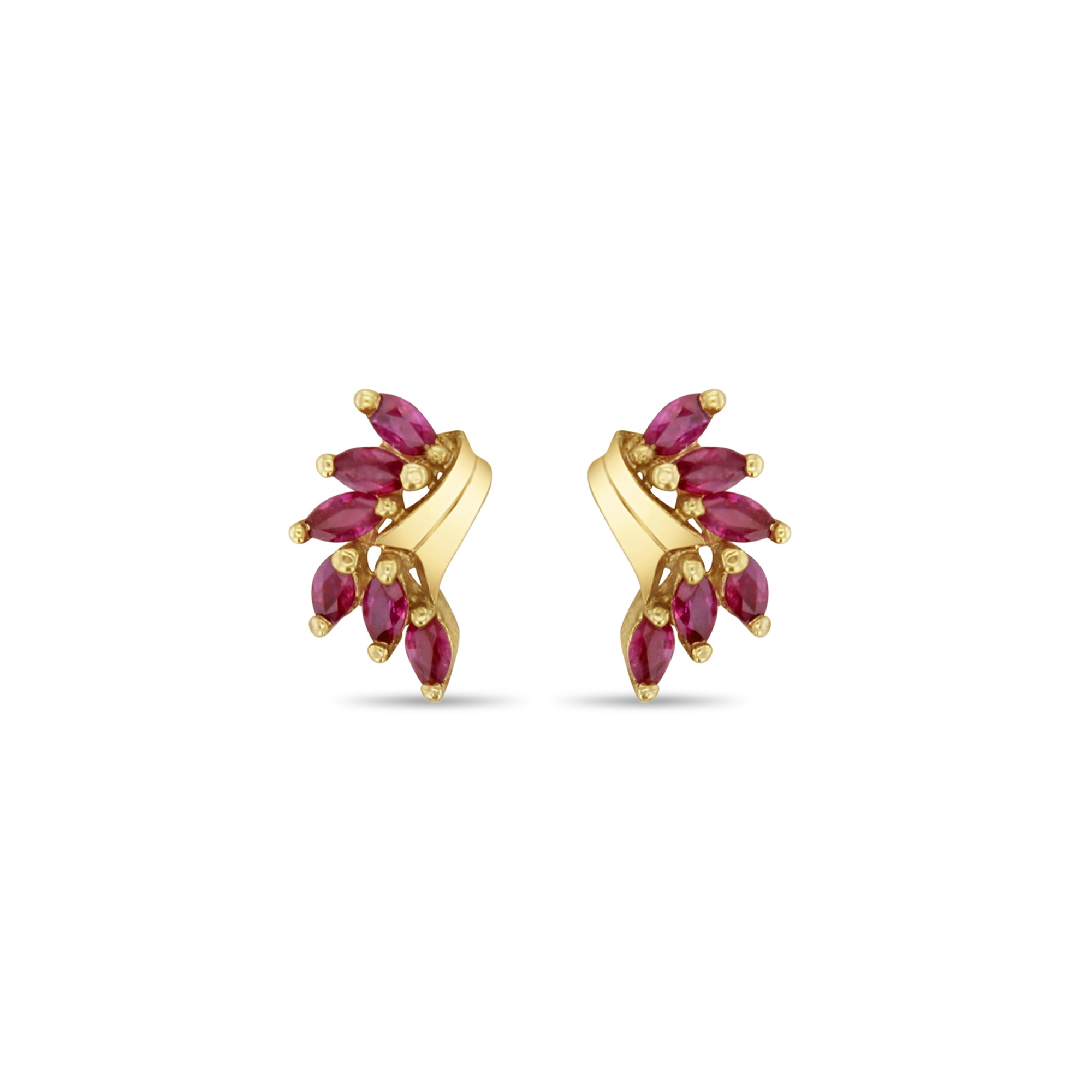 Pendientes de oro amarillo de 14 k con racimo de rubíes y marquesa