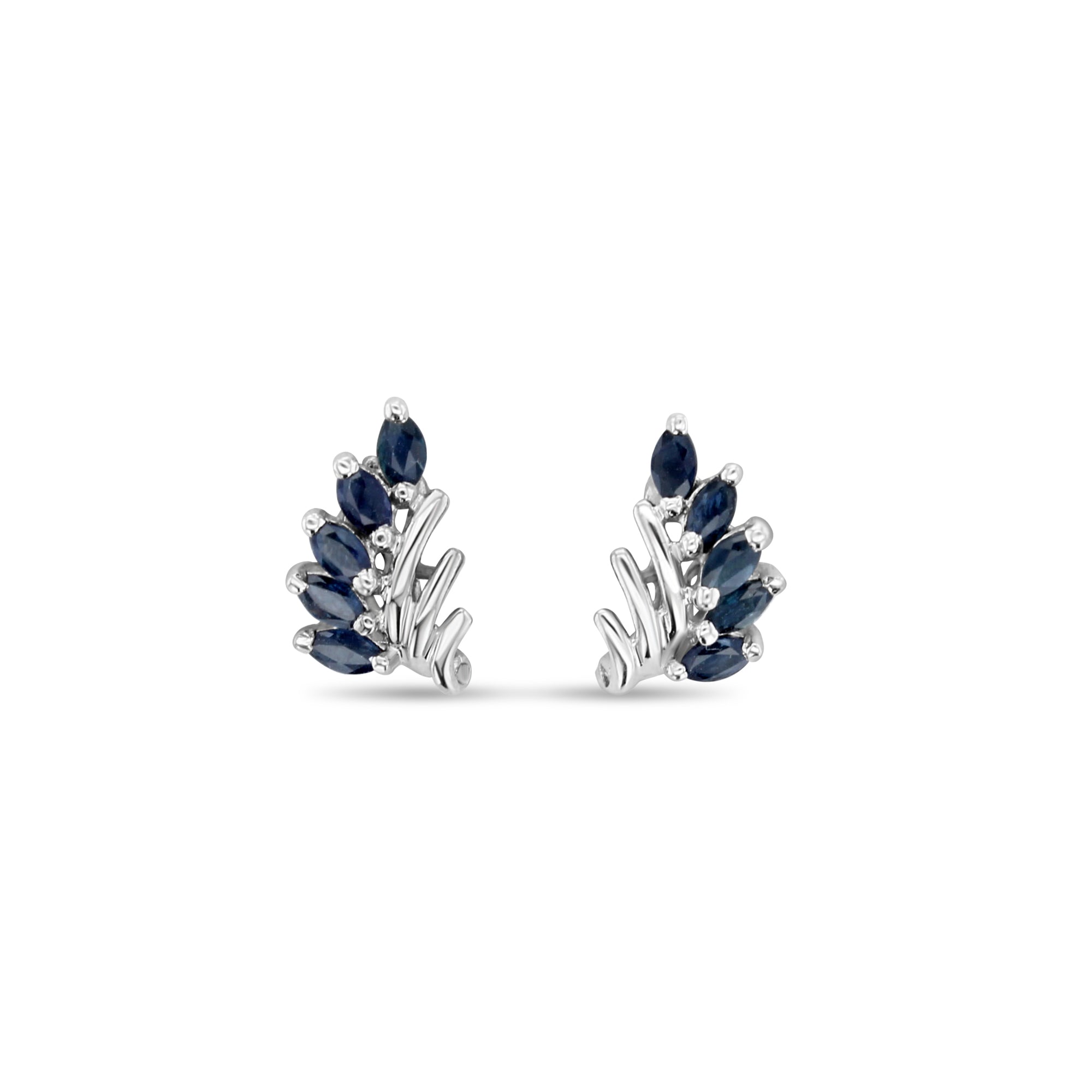 Sapphire Marquise Cluster Earrings 14k White Gold