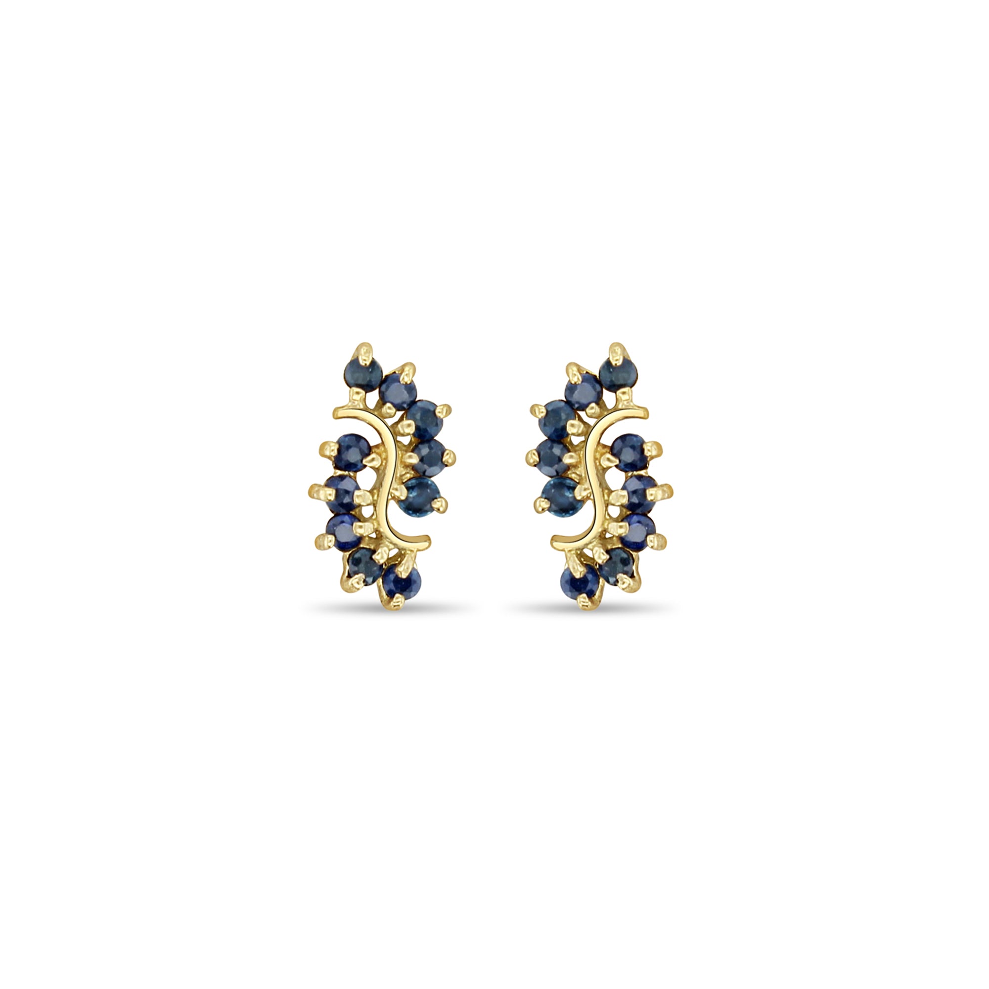 Swirly Sapphire Earrings with 14k Yellow Gold setting