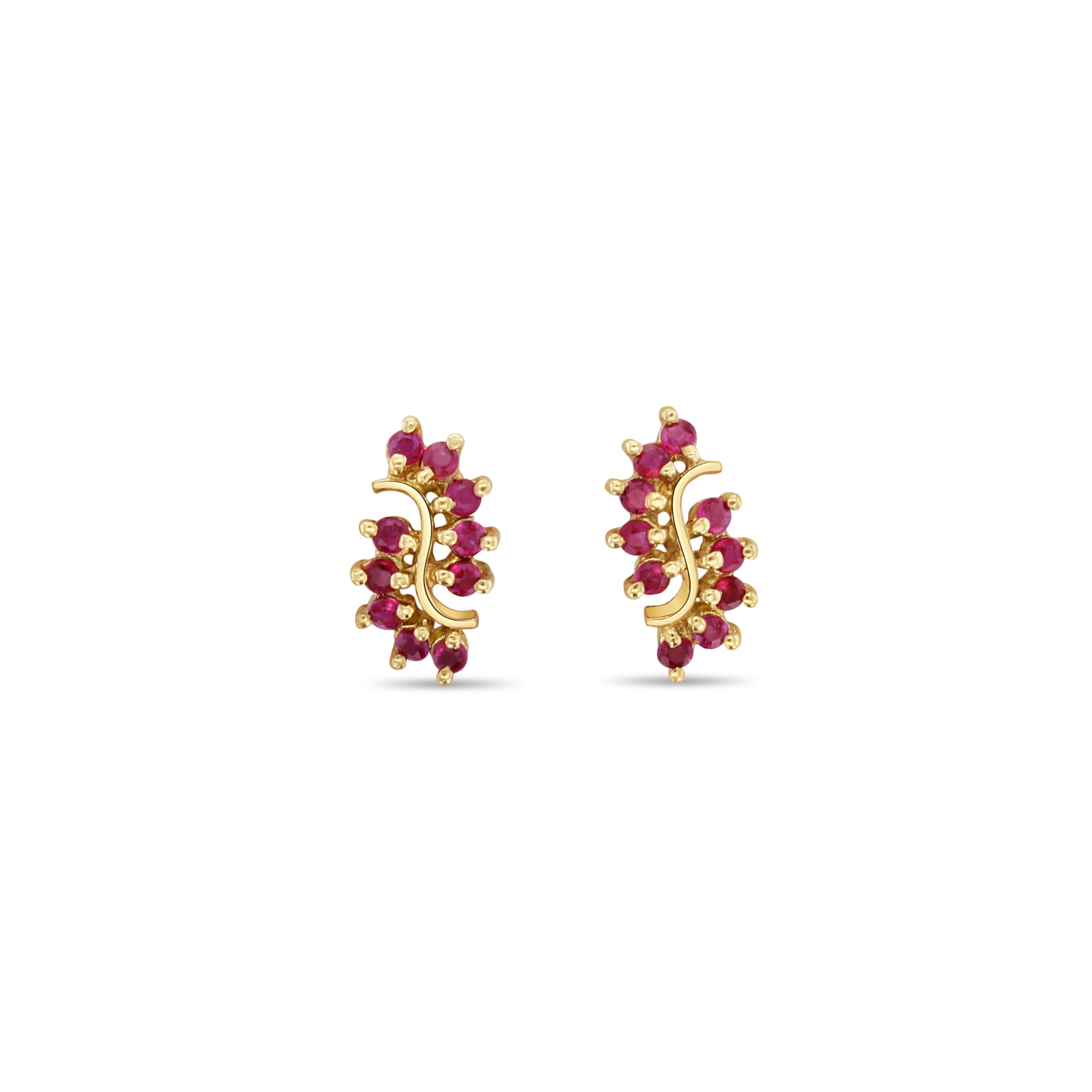 Swirly Ruby Earrings with 14k Yellow Gold Setting