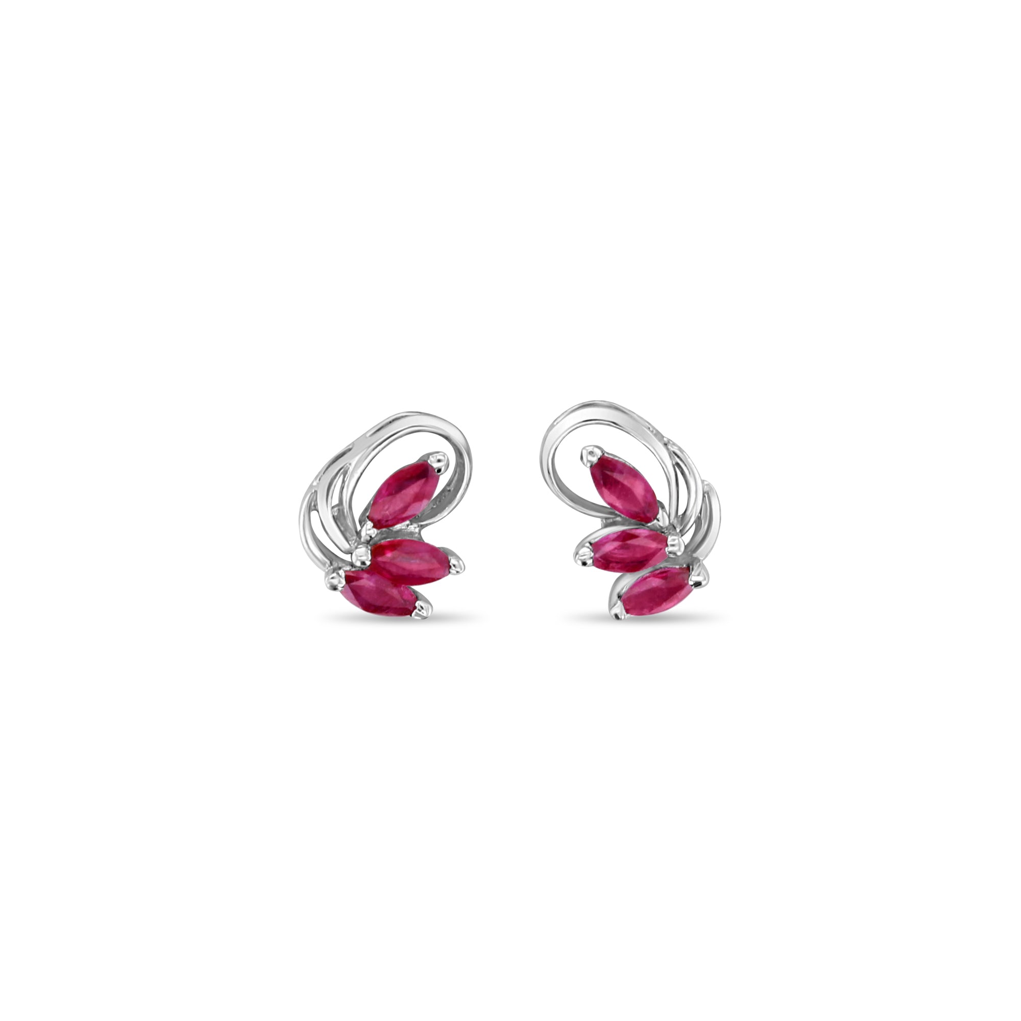 Boucles d'oreilles à tige en or blanc 14 carats avec rubis Marquise