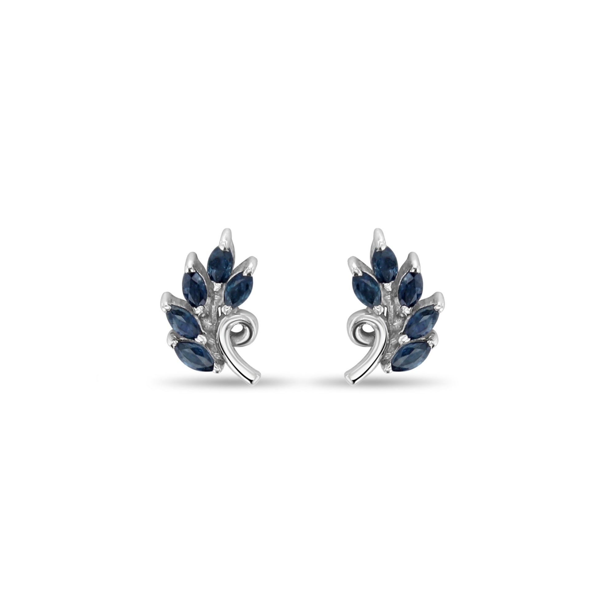 Clous d'oreilles style feuille marquise saphir en or blanc 14 carats