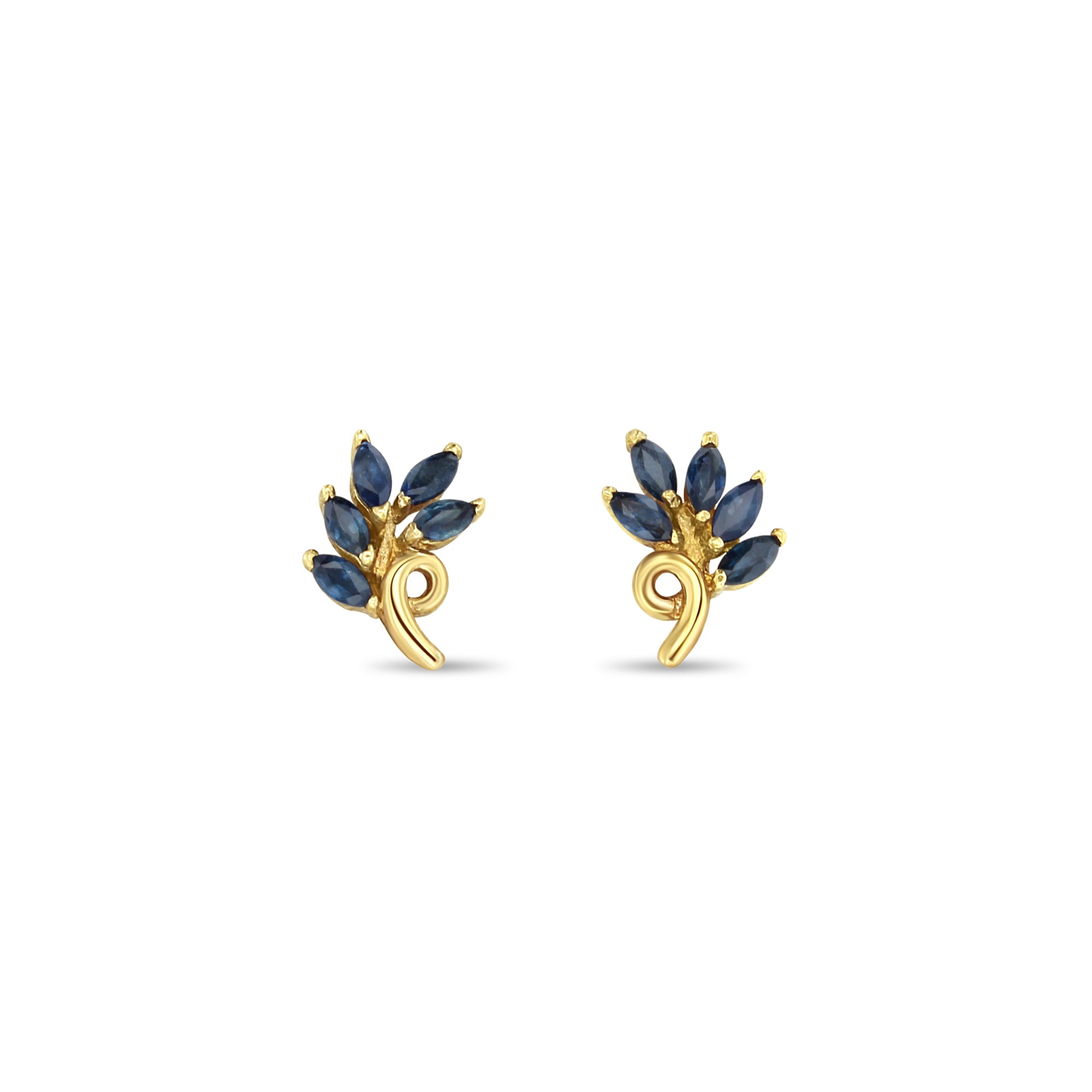 Sapphire Marquise Leaf Style Studs 14k Yellow Gold