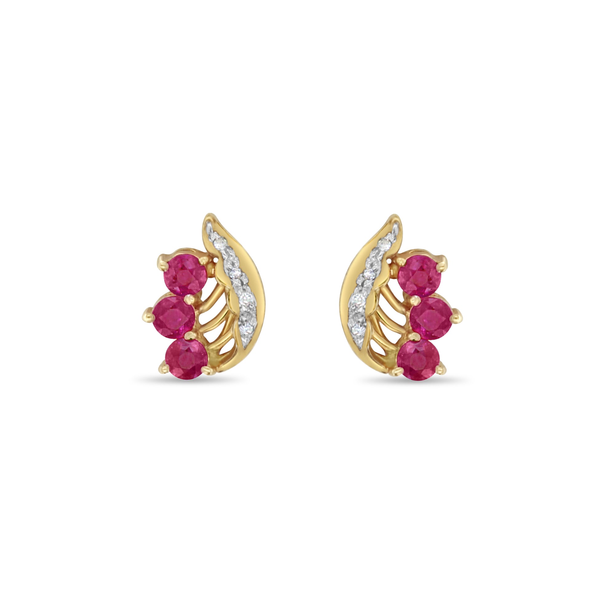 Ruby Wing Style Studs with Diamond Accent 14k Yellow Gold