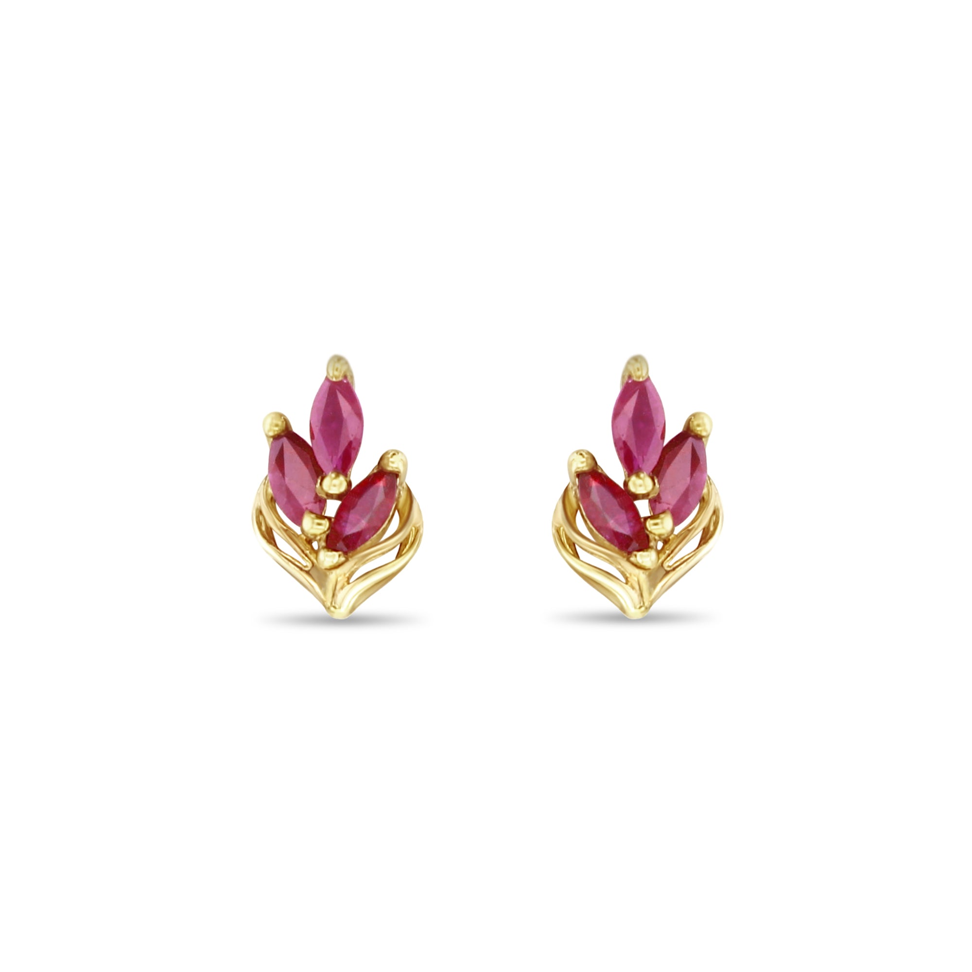 Marquise Ruby Leaf Style Studs 14kYellow Gold