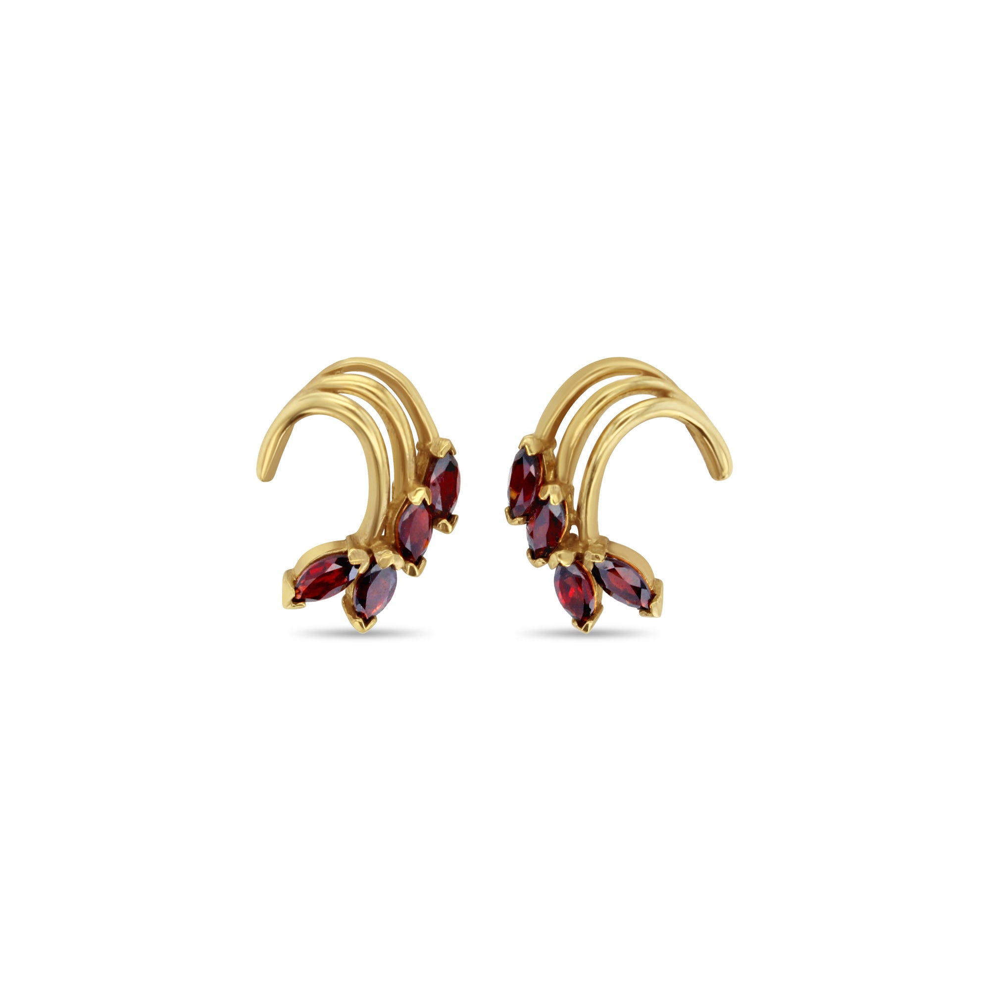 Boucles d'oreilles en grenat de deux carats avec accent doré en or jaune 14 carats