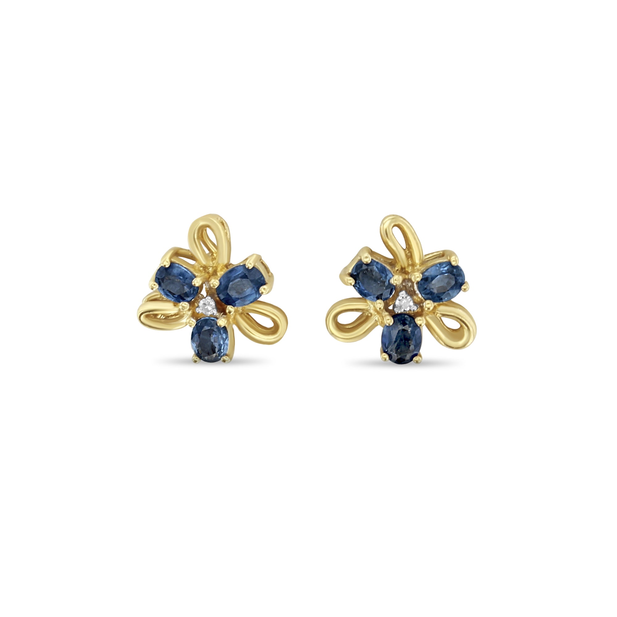 Oval Sapphire Cluster Studs with Gold Accents 14k Yellow Gold