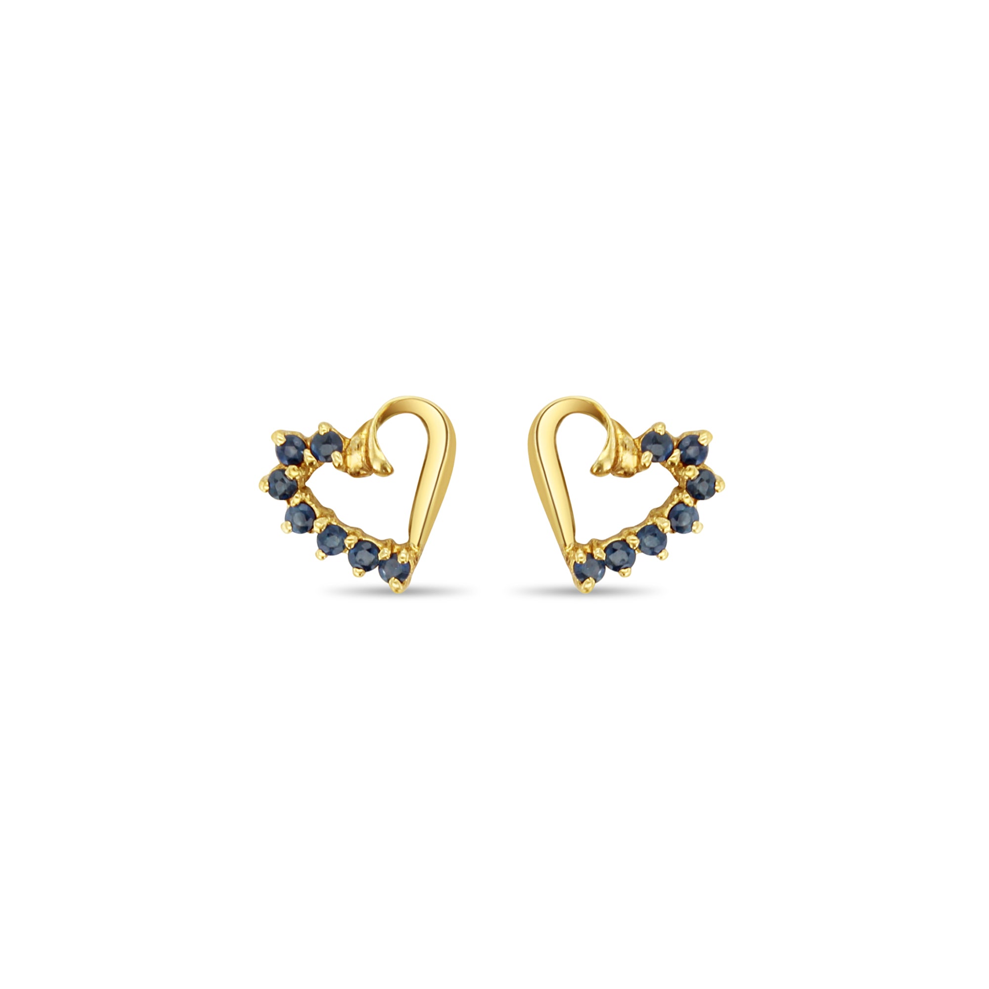 Delicados pendientes de zafiro en forma de corazón en oro amarillo de 14 k